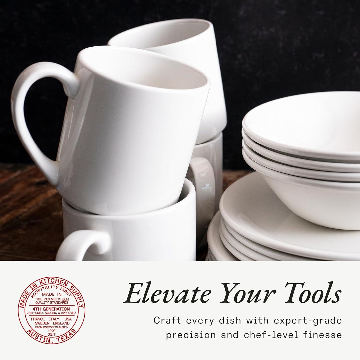 Made In Cookware - Set of 4 - Coffee Mug Set - 12 oz - White With Red Rim - Porcelain England - Dishwasher and Microwave Safe