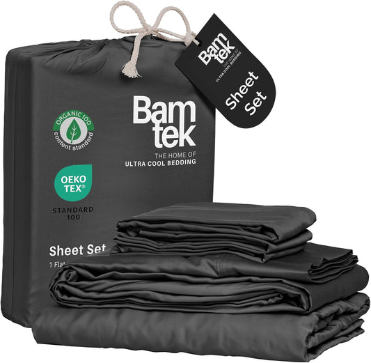 100% Viscose from Bamboo Sheets Queen Size, Super Soft Bedding Set, 4PC Cooling Sheets for Hot Sleepers, Vegan Silk Moisture Wicking, Organically Grown Bedsheet - Charcoal - 60" x 80"