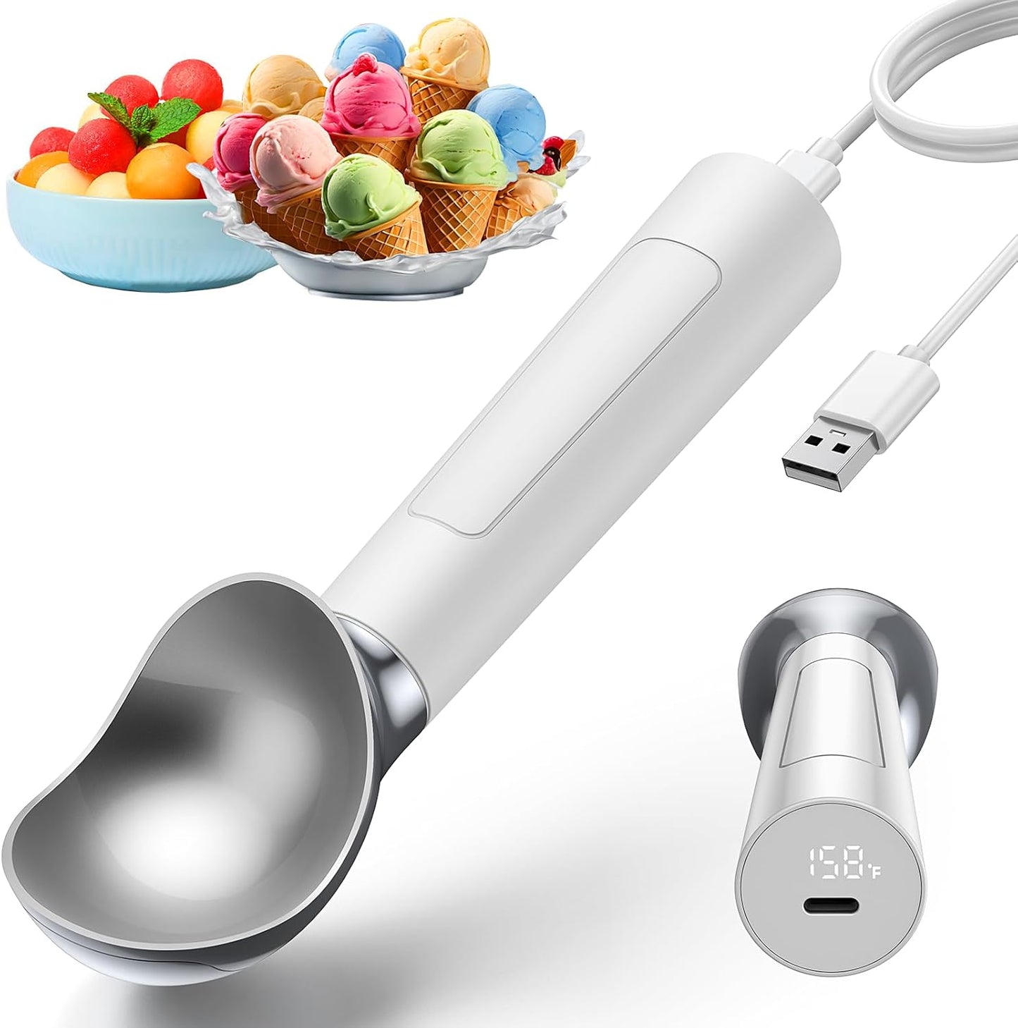 Heated Ice Cream Scoop, Electric heated ice cream scoop that heats up to 158°F for hard ice cream, Easy to use with LED display, IP67 Waterproof Ice Cream Scoop,Easy to clean