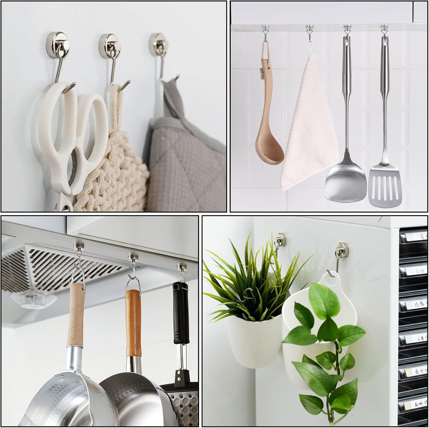 E BAVITE Swivel Swing Magnetic Hooks, Strong Neodymium Rare Earth Magnet Hook Perfect for Refrigerator and Other Magnets Surfaces, Pack of 3,Silver