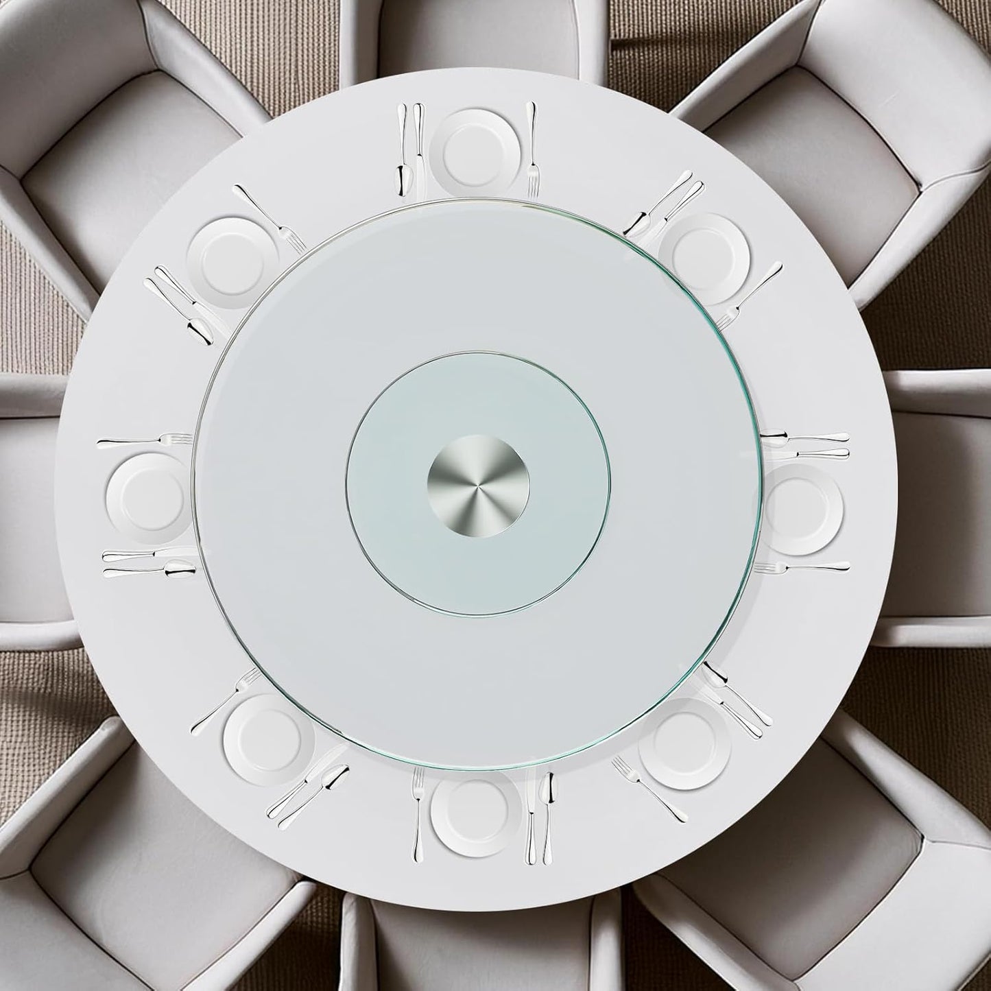 23" Glass Lazy Susan for Dining Table - Tempered Glass Round Clear Tabletop Large Rotating Tray, Silent & Smooth Spin (23inch/60cm)