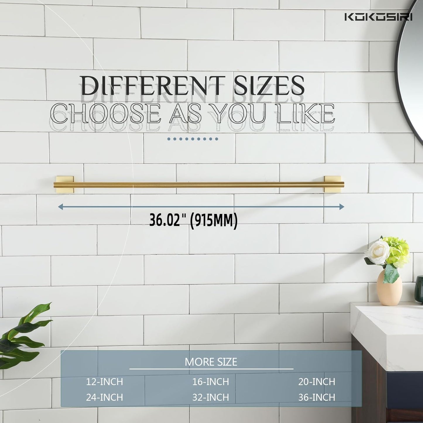 KOKOSIRI Bathroom Towel Bar 36'' Towel Holder for Bath Kitchen Wall Mount Towel Rails 36 Inch Brushed Gold Stainless Steel B4005BG-L36