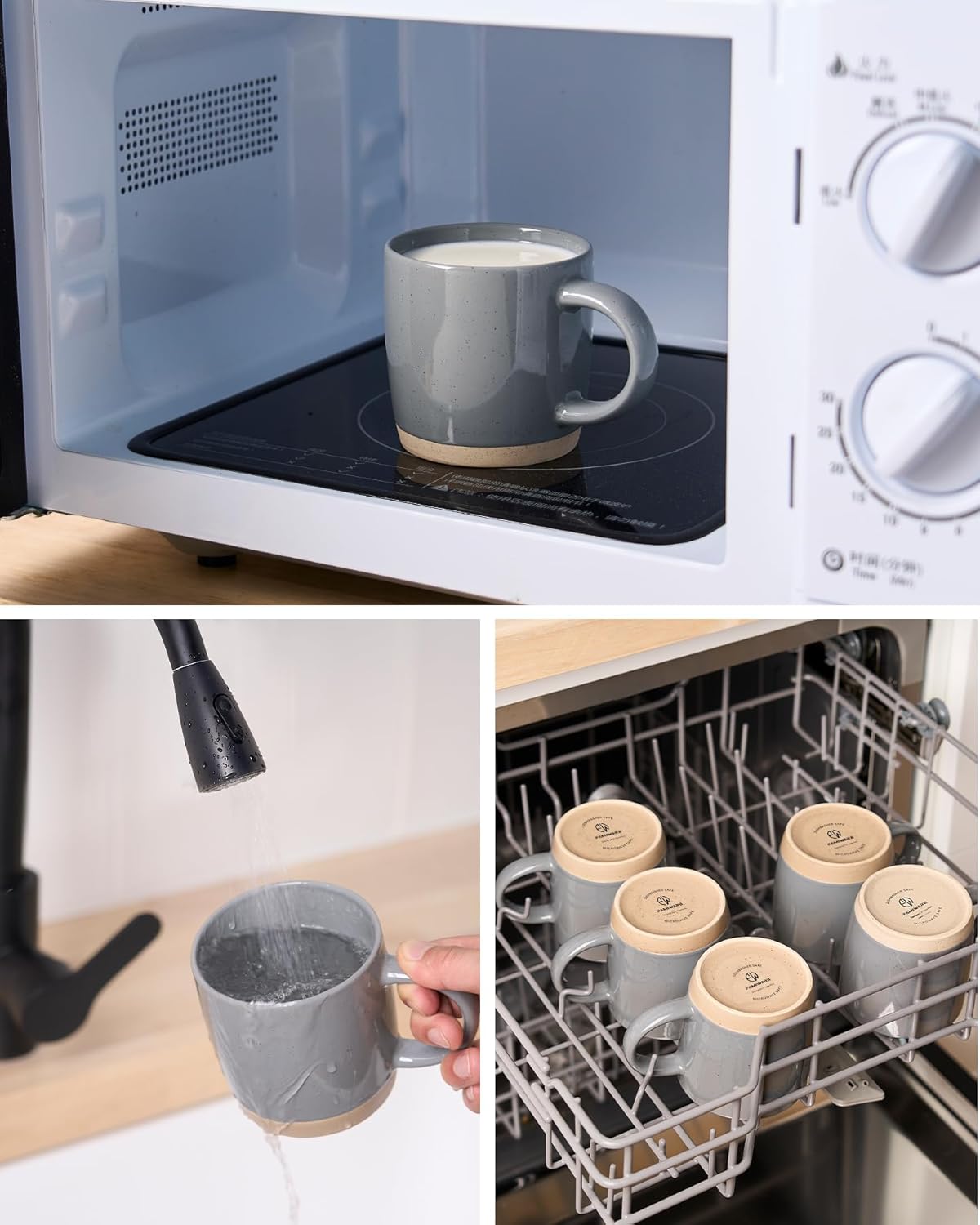 famiware Coffee Mugs for 6, 12 oz Mug Set, Dringking Cup with Handle for Coffee, Tea, Cocoa, Milk, Milkyway serise, Dark Gray