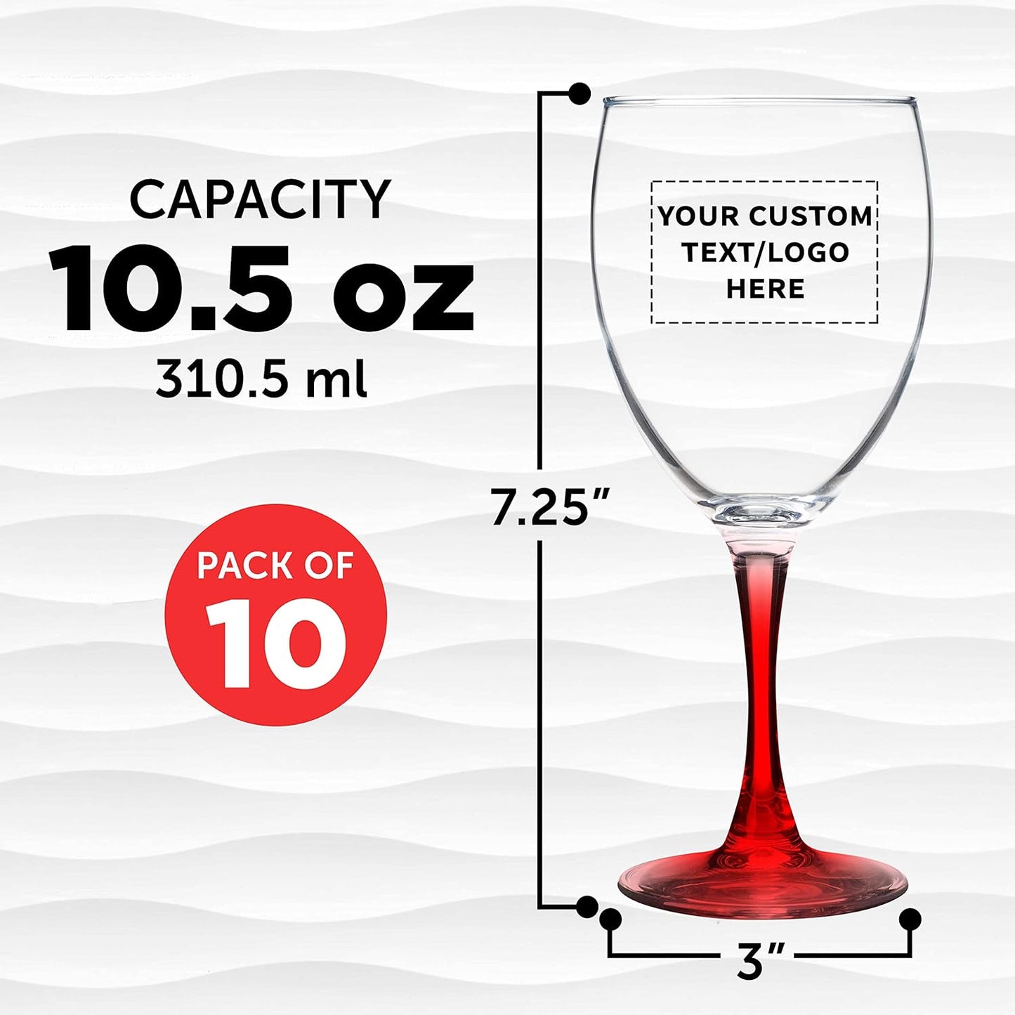 Custom Nuance Wine Glasses by ARC 10.5 oz. Set of 10, Personalized Bulk Pack - Restaurant Glassware, Perfect for Red Wine, White Wine, Cocktails - Red