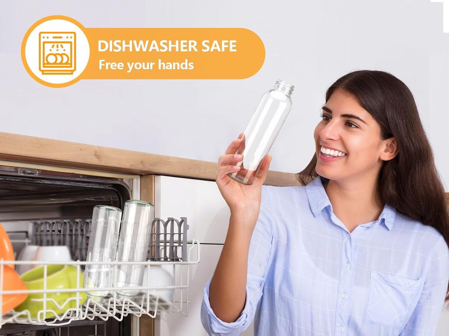 Zukro Glass Water Bottles with Lids 24 oz, 10 Pack Reusable Juice Bottles With Stainless Steel Airtight Cap for Juicing, Leak Proof Clear Drinking Jar Beverage storage container for Fridge, BPA Free