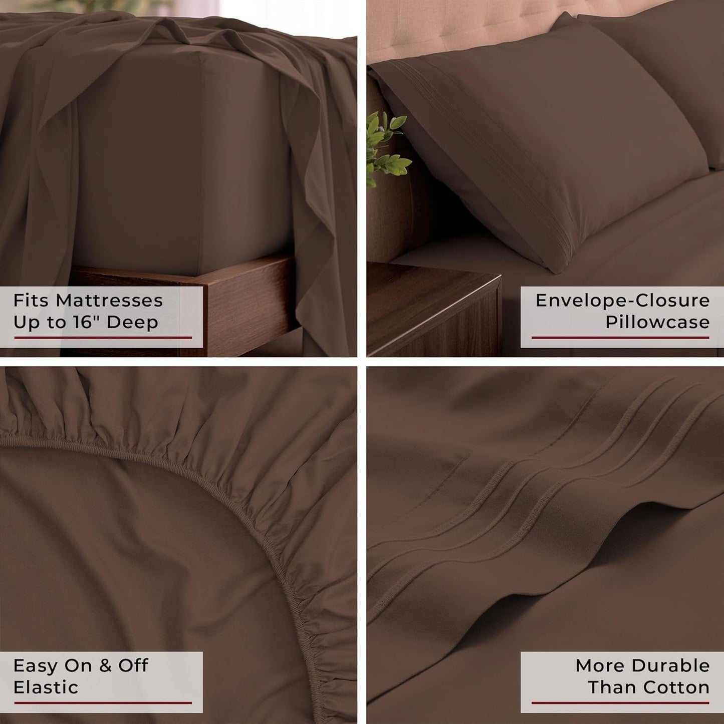 Mellanni King Sheets Set - 4 PC Iconic Collection Bedding - Hotel Luxury, Extra Soft, Cooling Bed Sheets - Wrinkle, Fade, Stain Resistant (King, Brown)