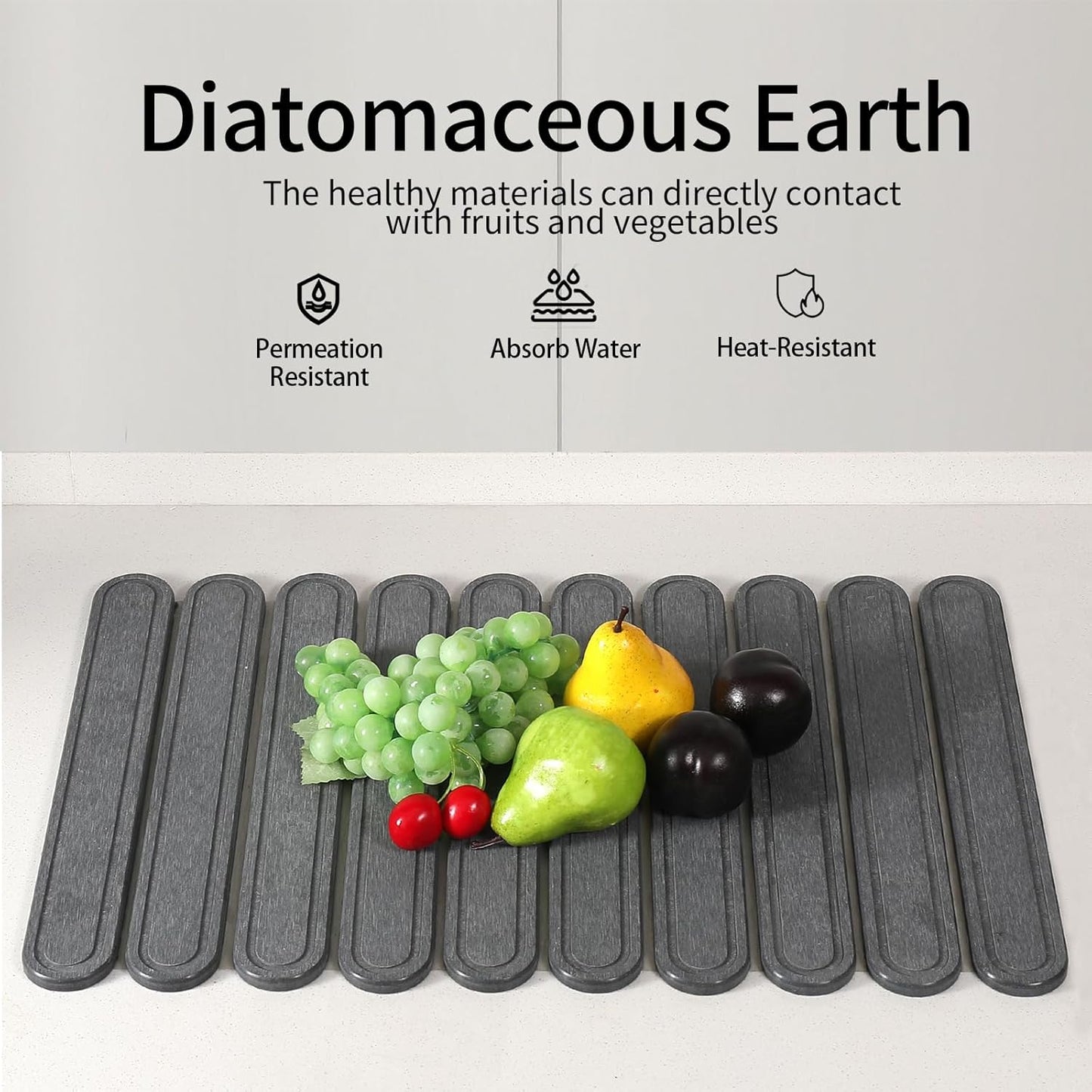 Stone Dish Drying Mat or Kitchen Counter, Quick Dry Stone Mat Kitchen for Dishes Bottles Cups, Large Foldable Diatomaceous Earth Dish Drying Mats Match Any Countertop, Dark Grey