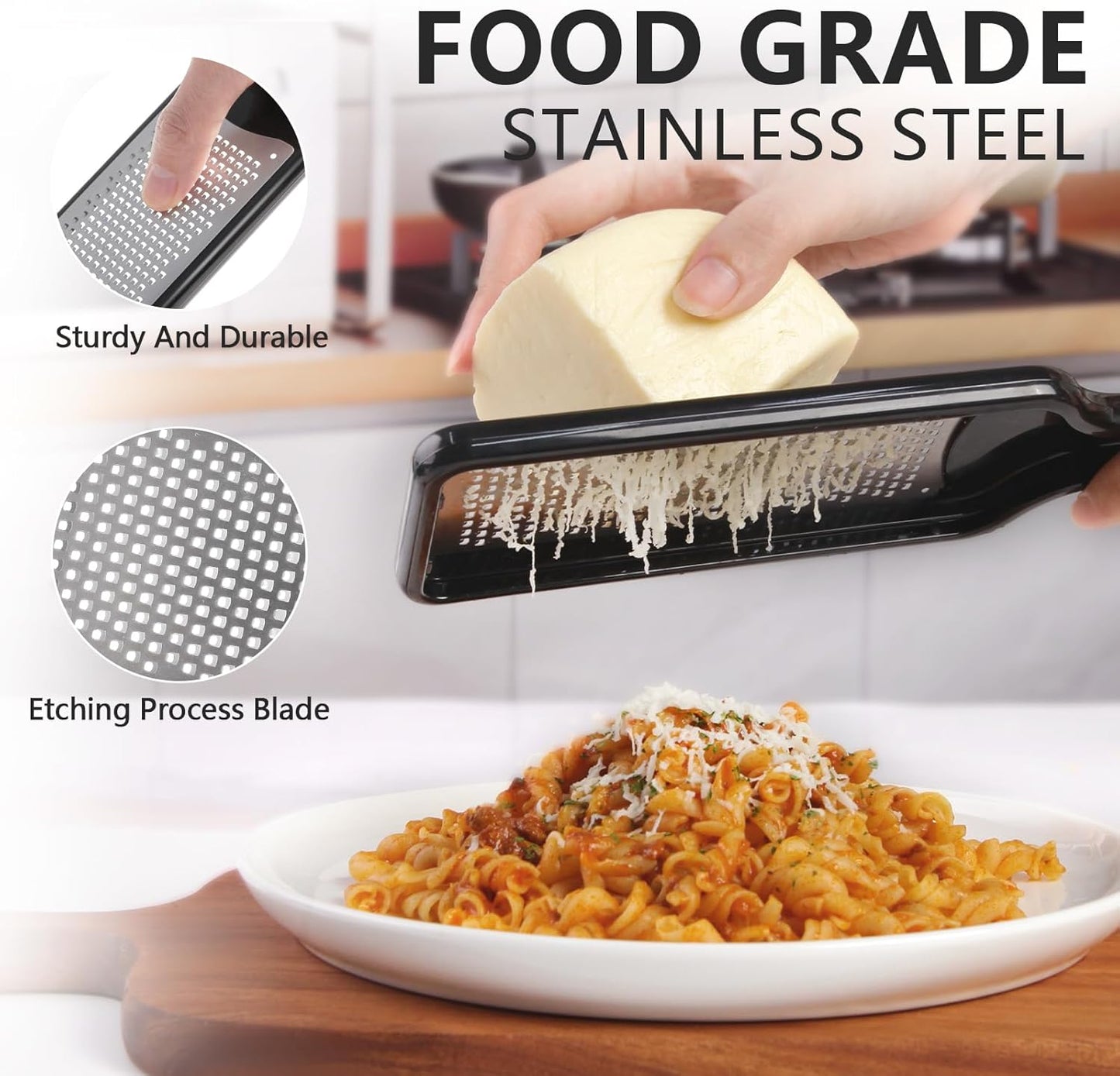 LHS Citrus Lemon Zester Cheese Grater - Stainless Steel Kitchen Tool for Parmesan Cheese, Ginger, Garlic, Nutmeg, Chocolate, Fruits, Dishwasher Safe