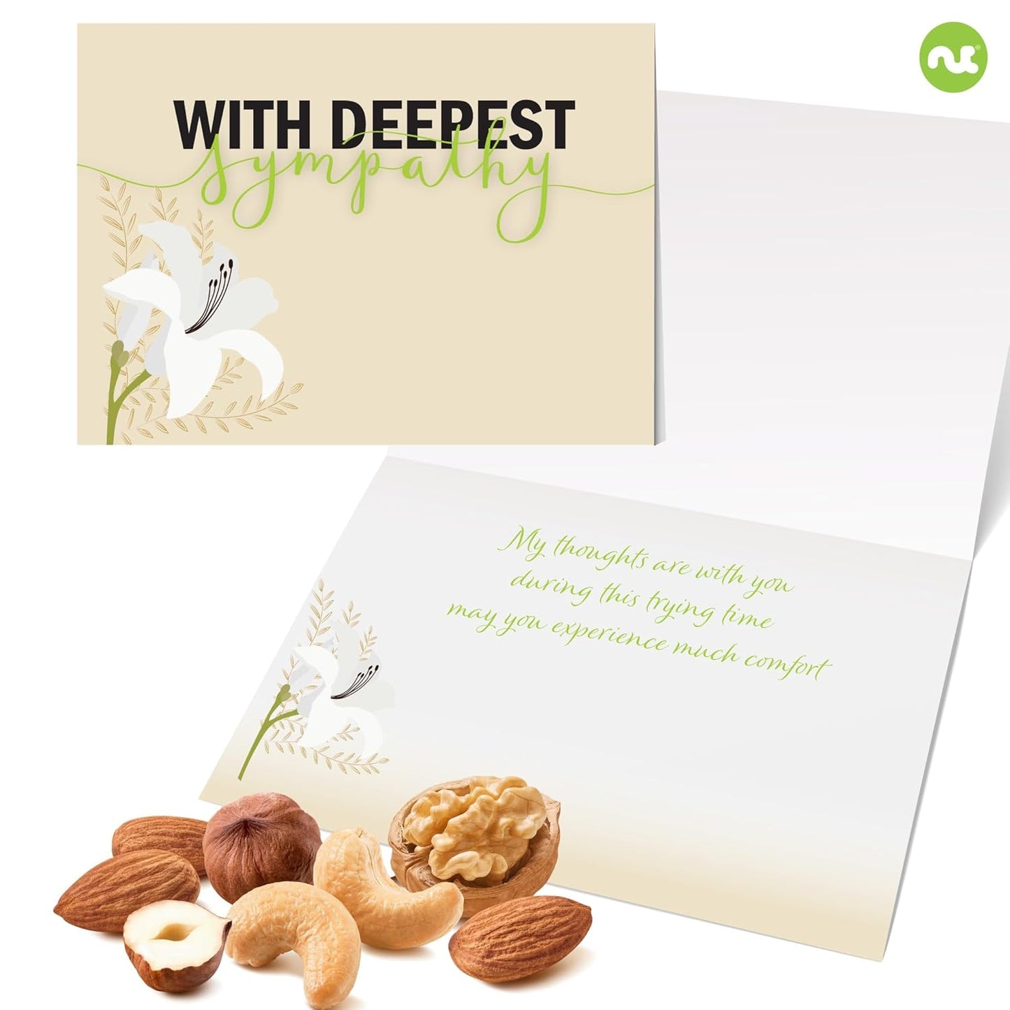 NUT CRAVINGS Gourmet Collection - Sympathy Condolence, Nuts & Dried Fruits Tower Gift Basket, with Sympathy Ribbon + Greeting Card (12 Assortments) Food Arrangement, Healthy Snack, Food Assortments