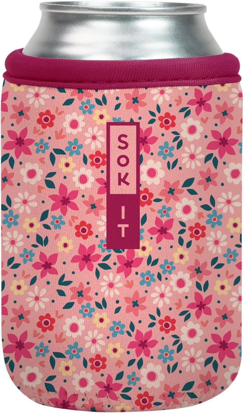 Sok It CanSok Sleeve for Beer & Soda Insulated Neoprene Cover (Spring Bouquet, 12oz Can Sleeve)