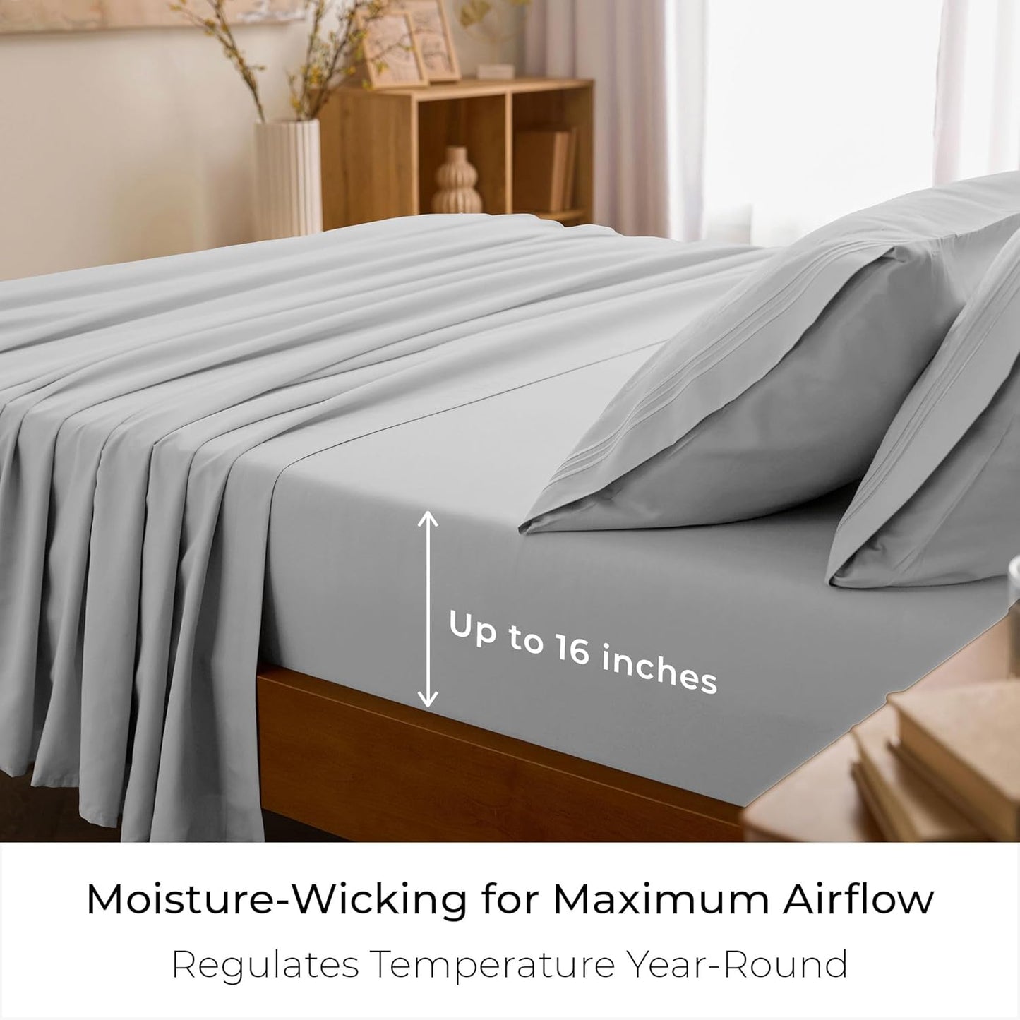 Mellanni King Sheets Set - 4 PC Iconic Collection Bedding - Hotel Luxury, Extra Soft, Cooling Bed Sheets - Wrinkle, Fade, Stain Resistant (King, Light Gray)