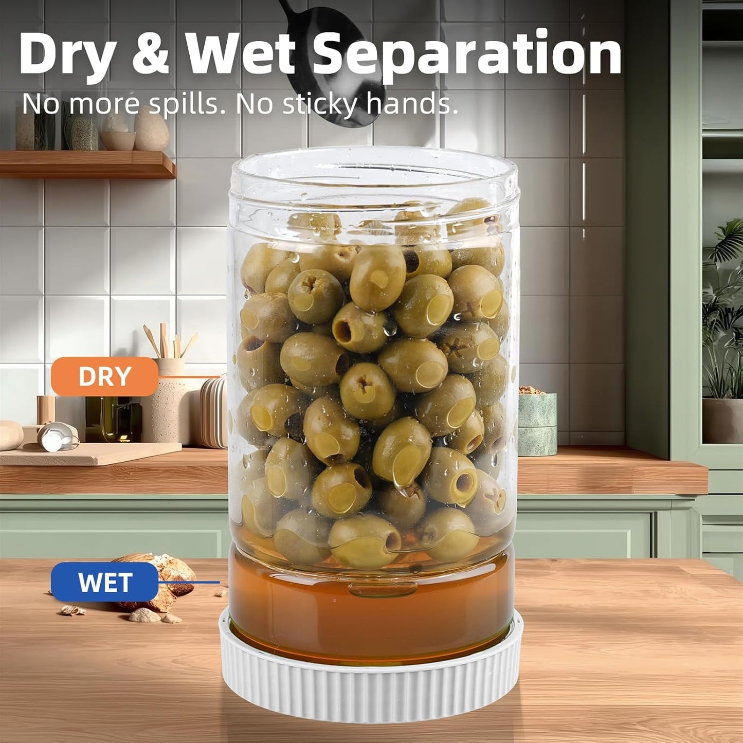 Pickle Jar with Strainer Flip Glass 40oz BPA-Free Airtight Pickles Juice Separator for Olive Jalapeno, Food Storage Containers with Lids for Pickles Lover, Grey