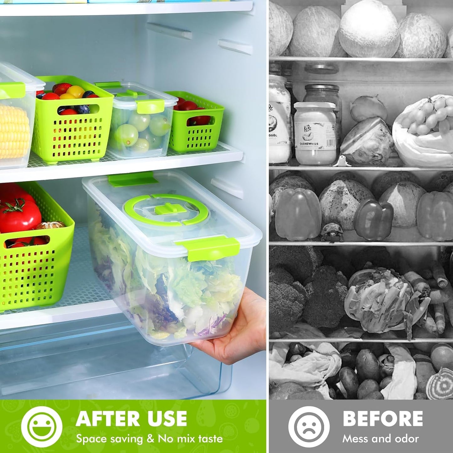 LUXEAR Produce containers for fridge,3 Set Fruit Containers with Removable Colander, BPA-Free Produce Saver Containers with Lids Dishwasher&Microwave Safe Keep Fruits, Vegetables, Berry, Fresh Longer