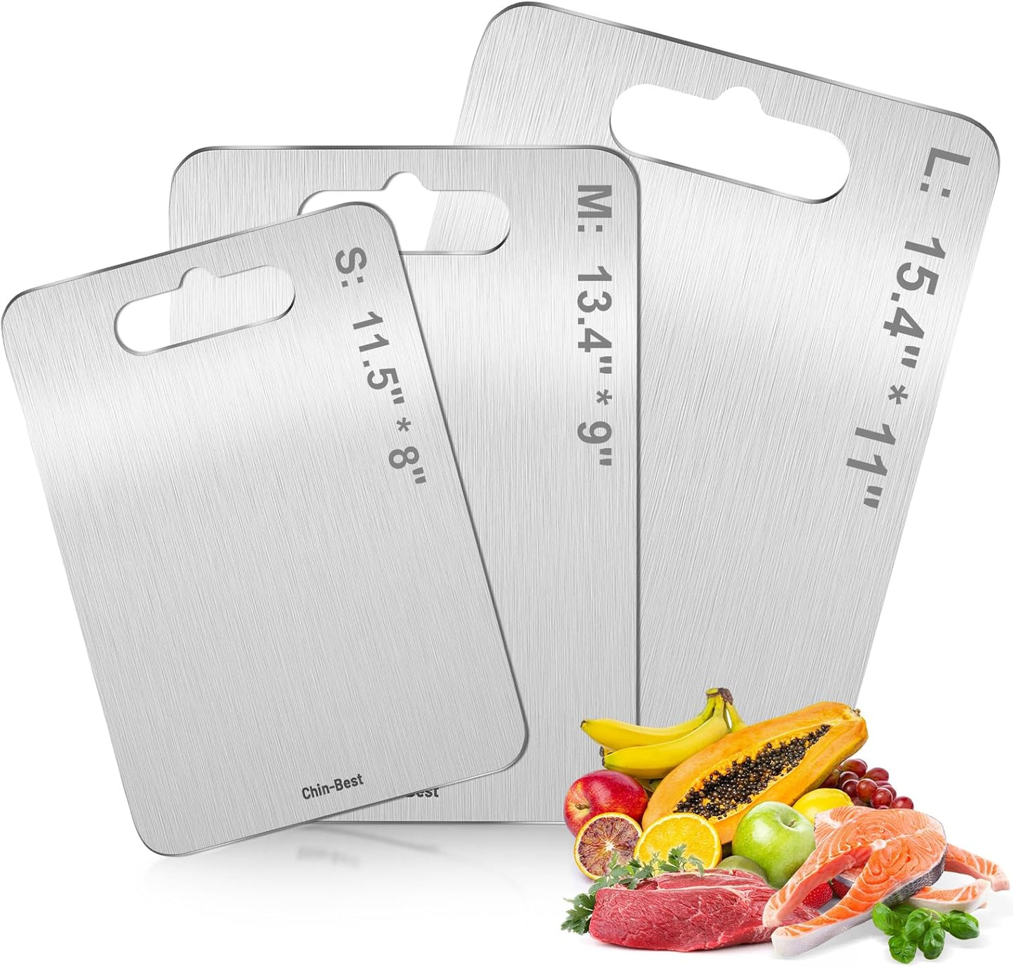 Titanium Cutting Boards For Kitchen, Double-Sided Food-Grade Kitchen Stainless Cutting Board, Non-Toxic & Non-Slip, Dishwasher Safe, Ideal For Indoor, Outdoor, Camping & Bbq Parties, M 13.4“ * 9”