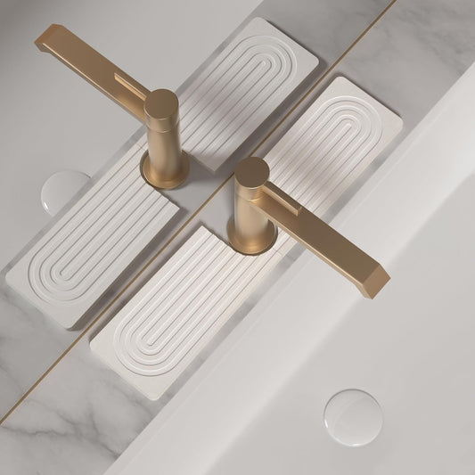 Faucet Mat for Kitchen Sink, Diatomite Stone Drying Sink Protectors, Bathroom Faucet Splash Guard, Quick Dry Water Absorbing, Non-Slip Stone Tray for Kitchen Counter, White, 15.7" x 3.9"