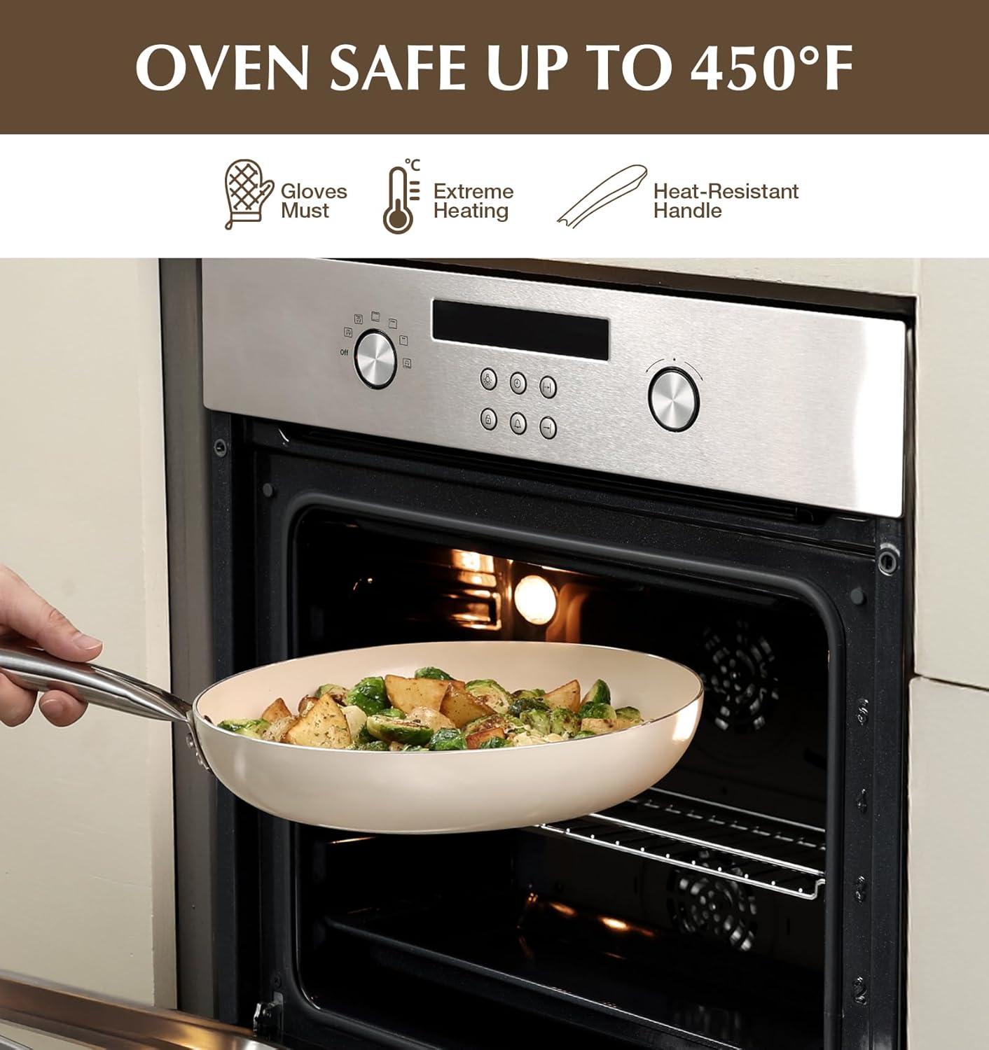 KOCH SYSTEME CS Nonstick Frying Pan with Lid, 8 Inch Non-Stick Skillet with Stay-Cool Stainless Steel Handle, Omelet Pan with Nonstick Ceramic Coating, PFOA Free, Oven Safe, Cream White