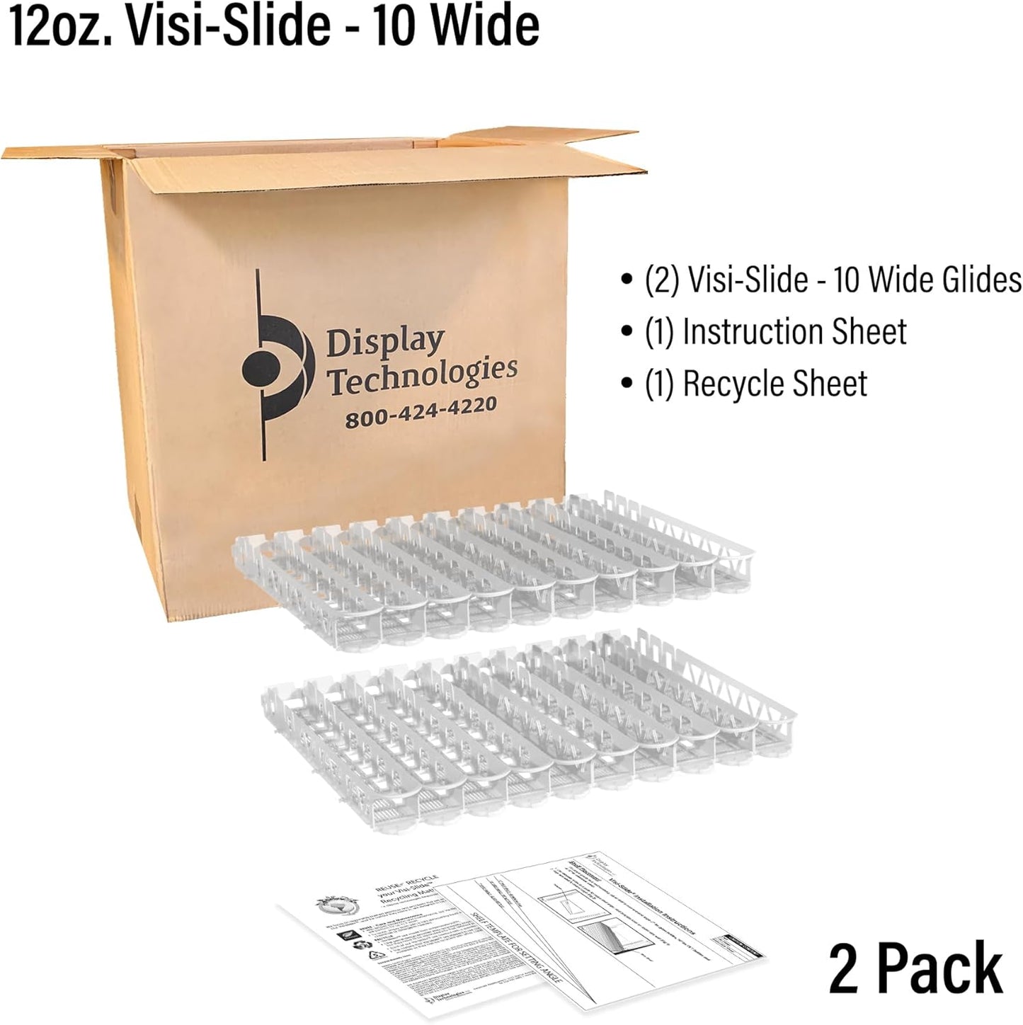 Display Technologies Visi-Slide Gravity Fed Organizer for 12/16oz low ring Beverages on Flat and Angled Shelves in Cold Vaults & Coolers, Drink Organizer (Pack of 2)
