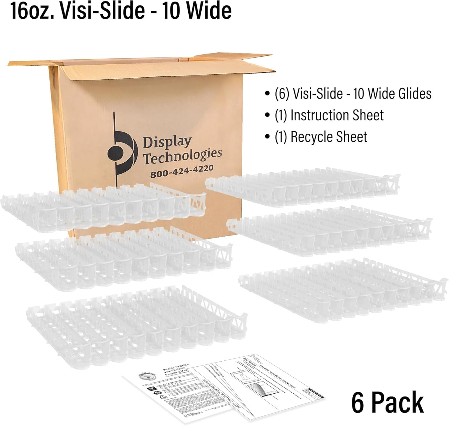 Display Technologies Gravity Fed Organizer for 12/16oz Beverages on Flat & Angled Shelves in Coolers (Pack of 6)