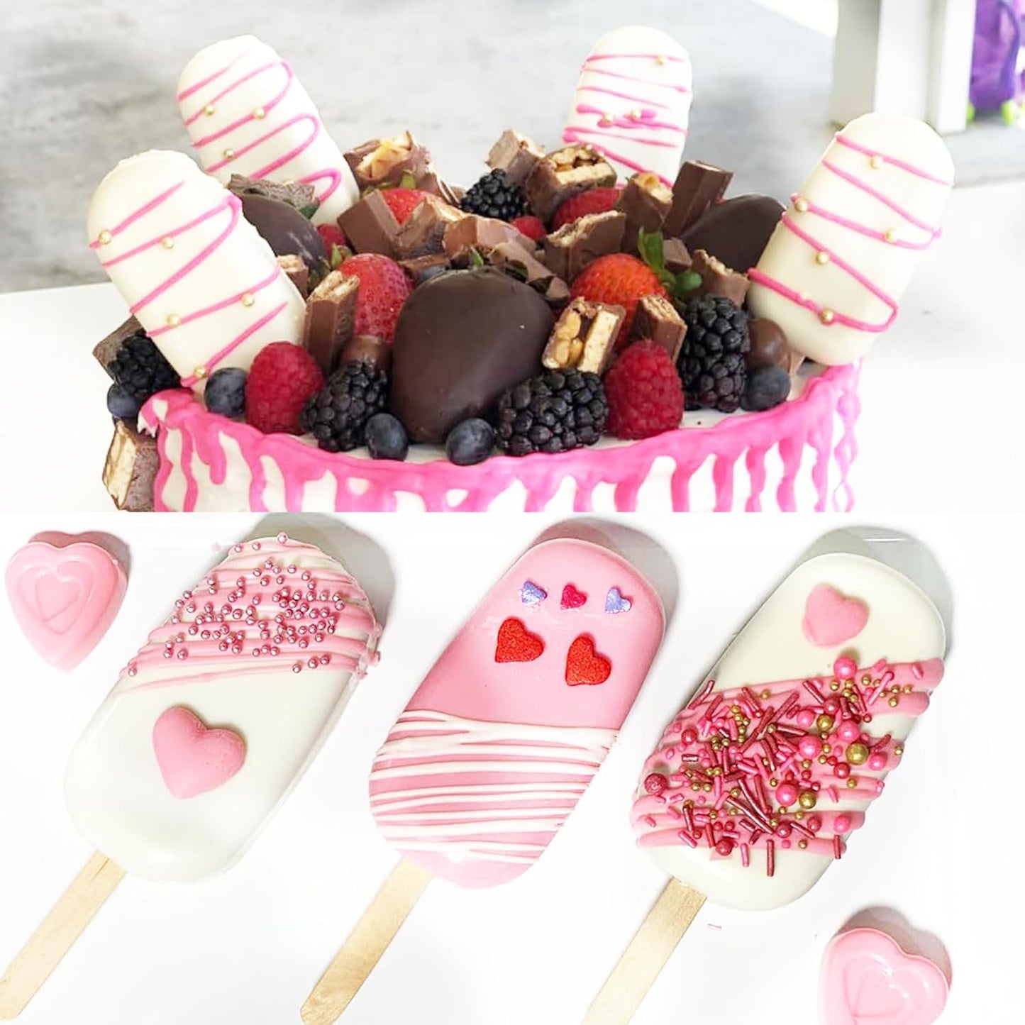 Ouddy Life Popsicle Molds Set of 2, Ice Pop Molds Silicone 4 Cavities Ice Cream Mold Oval Cake Pop Mold with 50 Wooden Sticks for DIY Popsicle, Green Blue