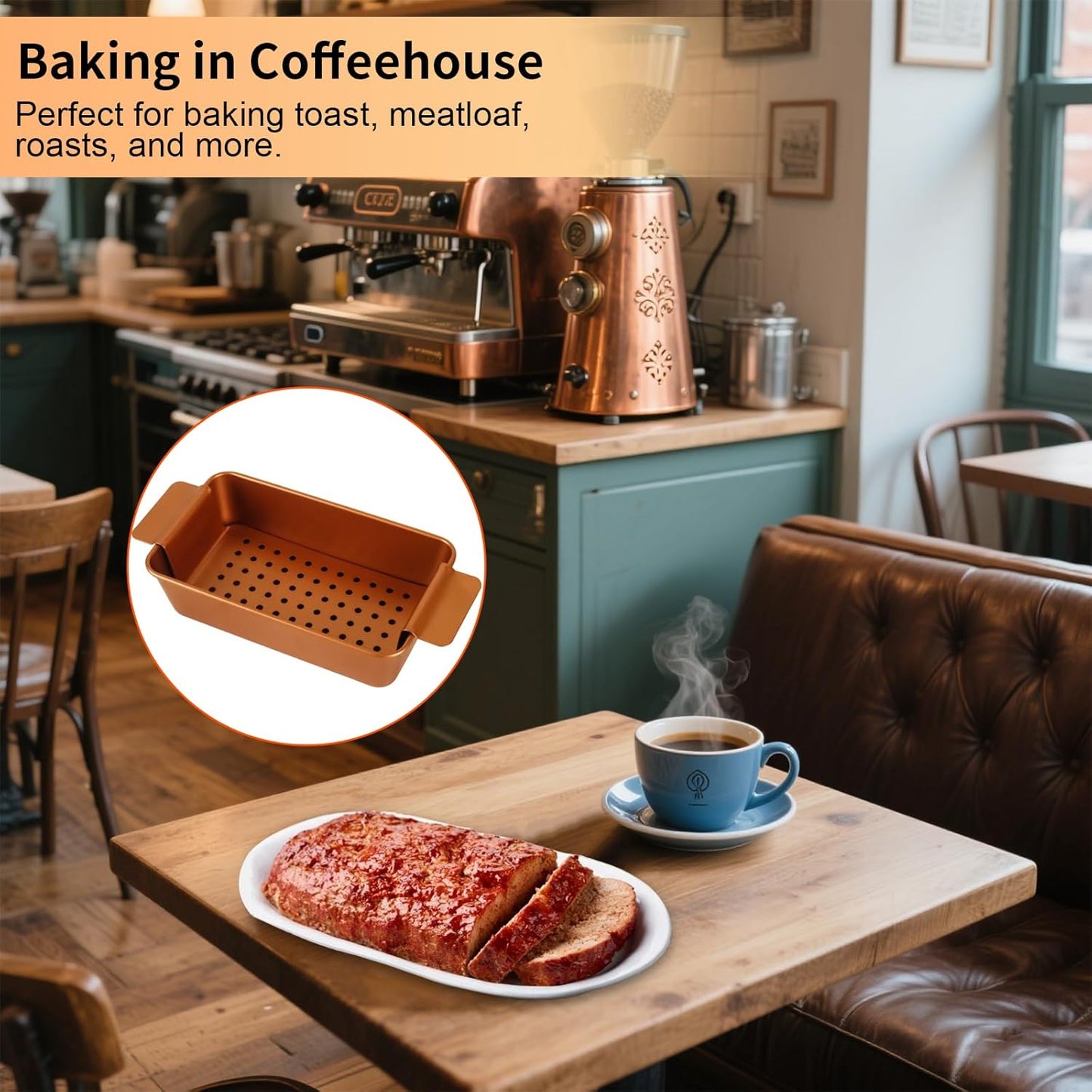 Gold Meatloaf Pan with Drain Tray, Non Stick loaf Pan Set of 2, Heavy Duty 9.8x5.7 Inch Meat loaf Pan with Insert Drip Rack, for Baking Bread and Healthy Meatloaf