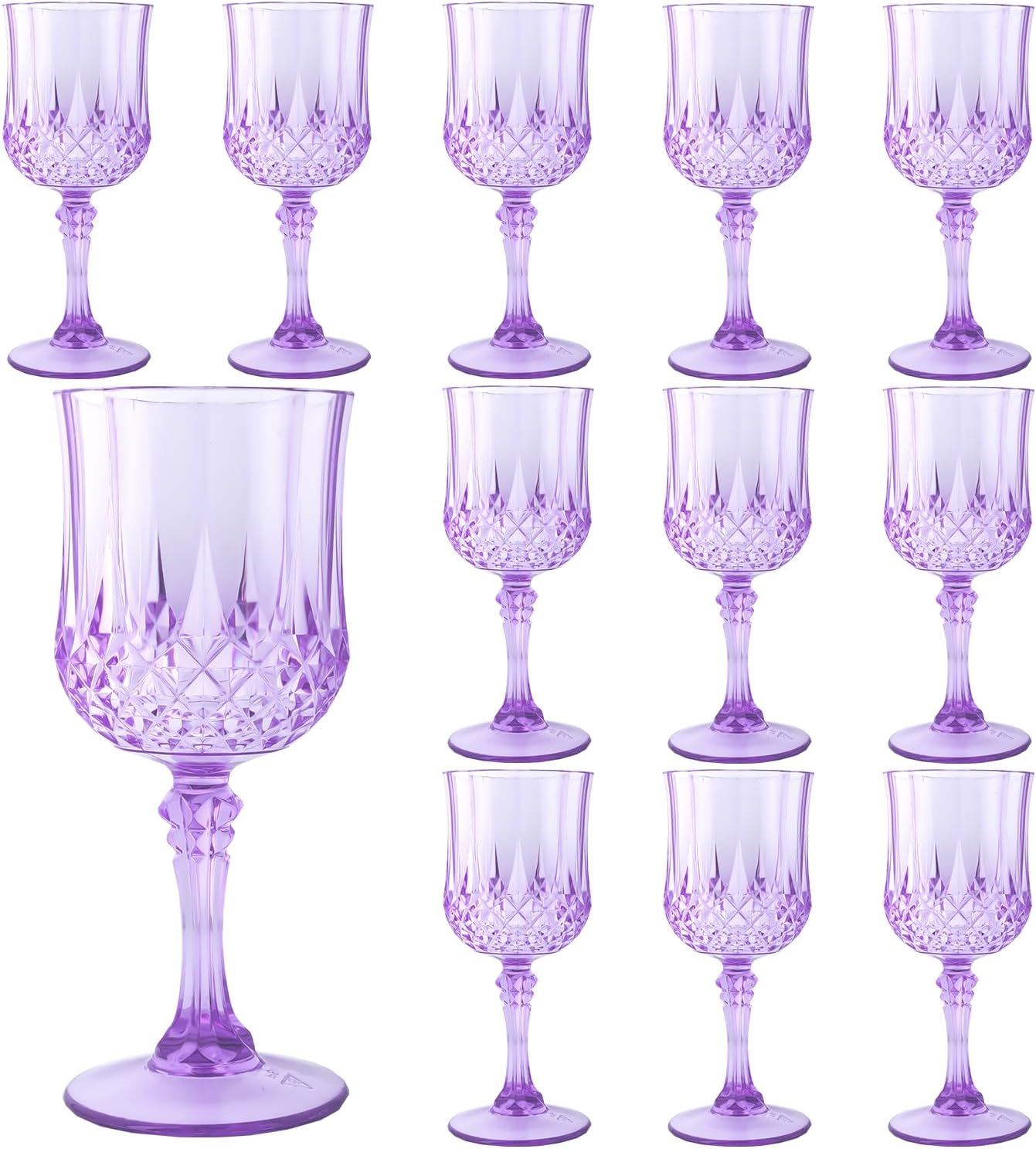 Plastic Wine Glasses，Plastic Goblets Vintage Style Cordial Drinking Glasses for Wedding Reception, Grand Event Party Supplies (12, Purple)