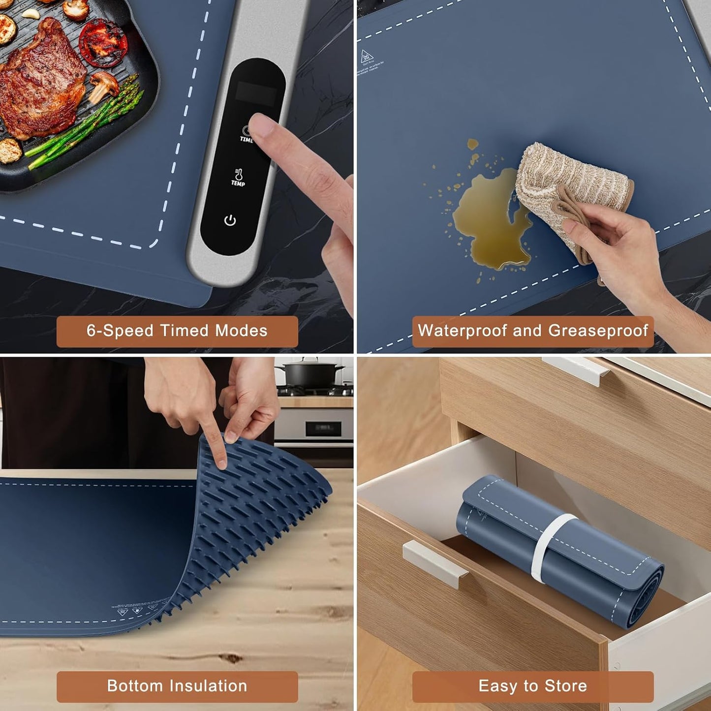 FYY Extra Large Food Warming Mat - Electric Warming Tray with 6 Temperature Settings and 6 Hours Timer, Full Surface Heating Food Warmer, Premium Silicone Heating Tray for Gatherings, Parties, Navy