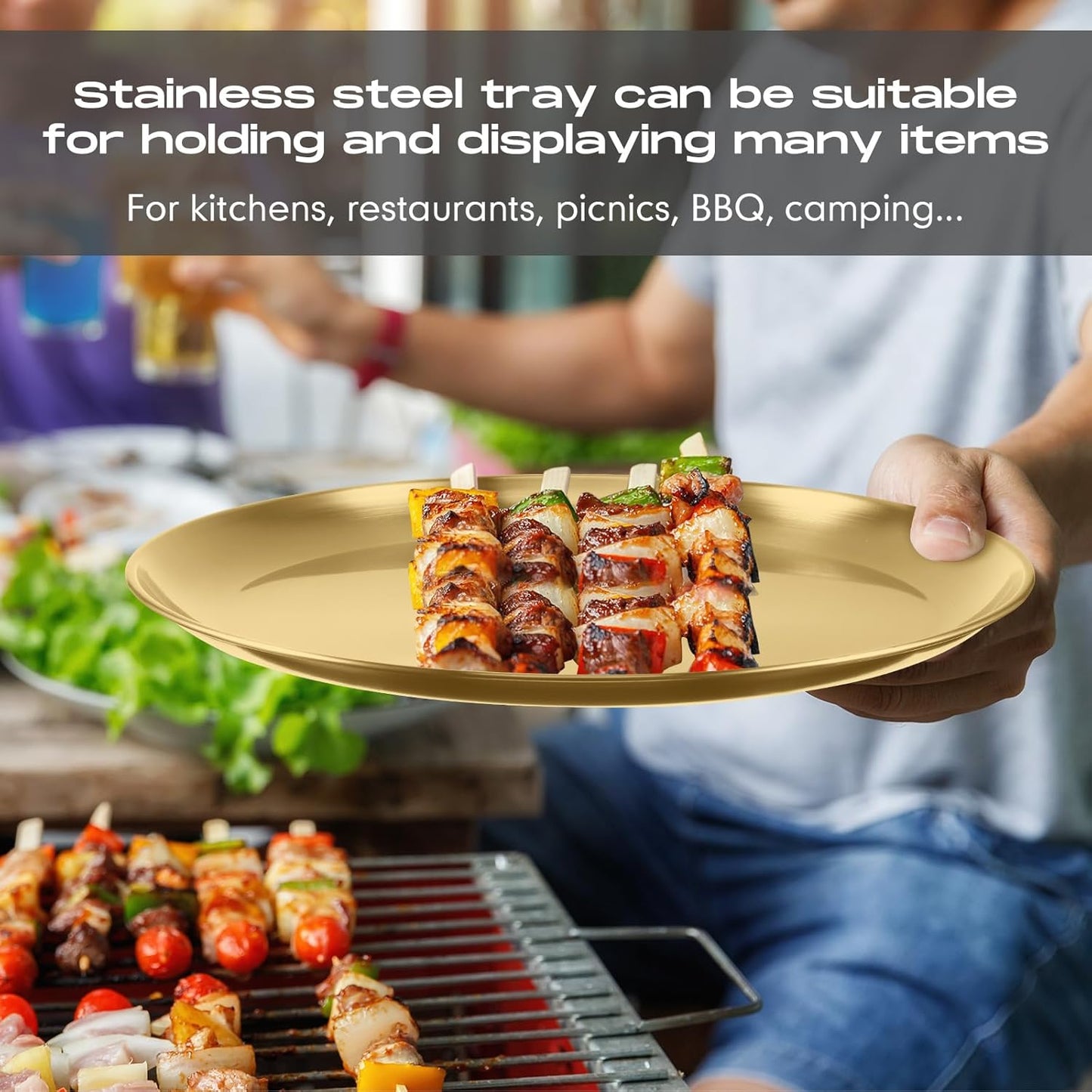 Thenshop 8 Pieces 8 Inch Pizza Pans Bulk Stainless Steel Sets Round Bakeware Pizza Trays for Oven Kitchen Baking Home Restaurant Safe Sturdy Reusable Easy Clean(Gold)