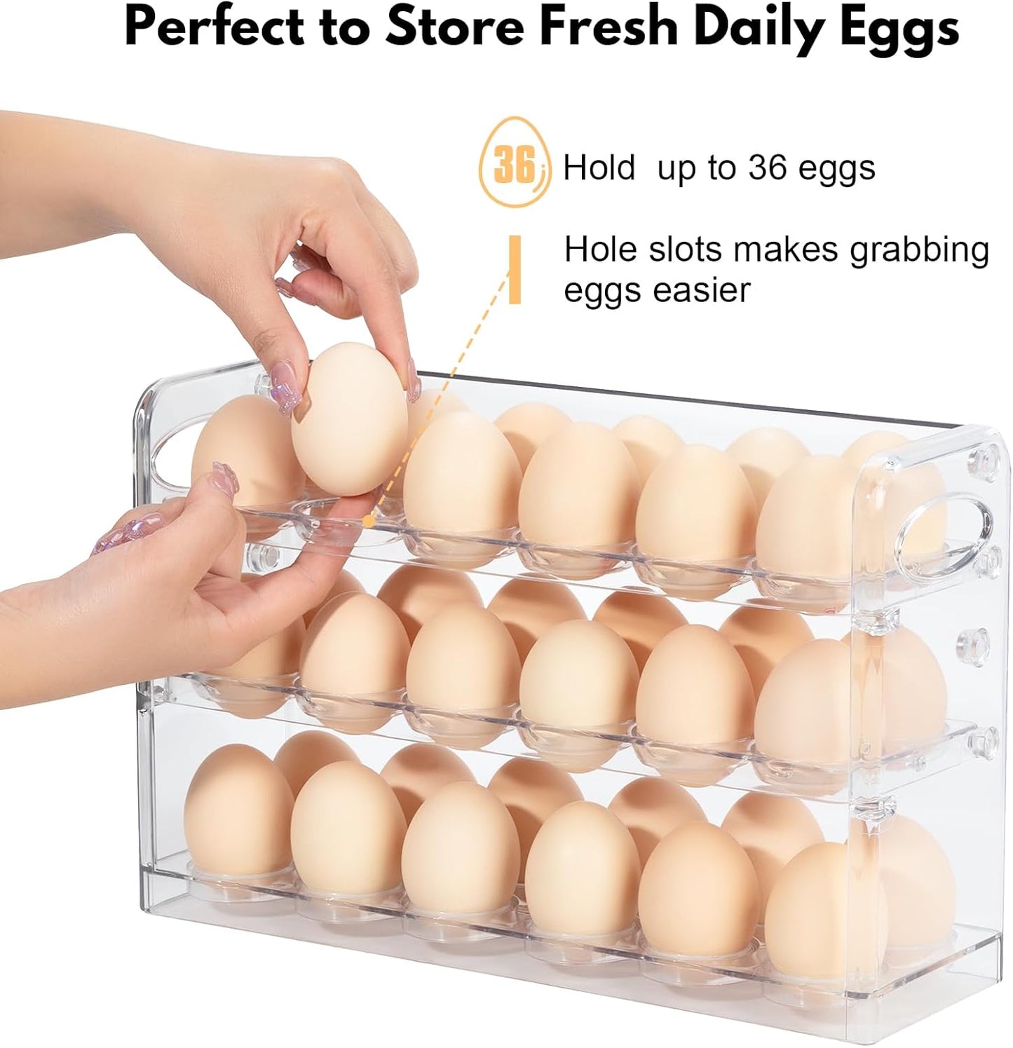Egg Holder for 36 Eggs, Egg Storage for Refrigerator, PET Egg Container for Kitchen Countertop, Egg Dispenser, Egg Tray, Clear