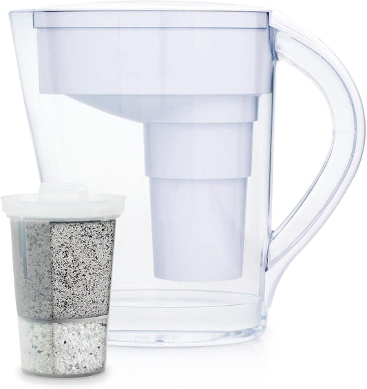 Santevia MINA Alkaline Pitcher | 9-Cup at Water Filter System That Adds Minerals and Makes Alkaline Water | Fluoride, Chlorine and Lead Water Filter | American Filtration Media