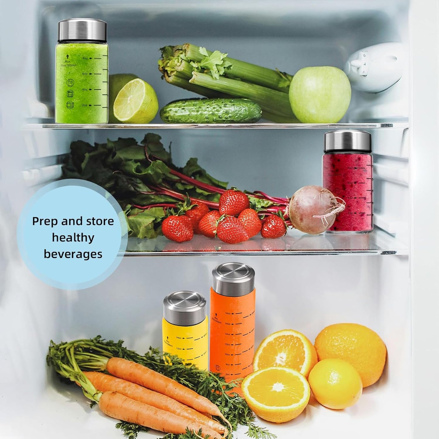 Glass Juice Bottles 6 Pack 16 oz - Wide Mouth Glass Water Bottles with Lids - Borosilicate,Stainless Steel Lids for Juicing, Smoothies, Infused Water, Beverage Storage, Leakproof, Reusable, BPA Free