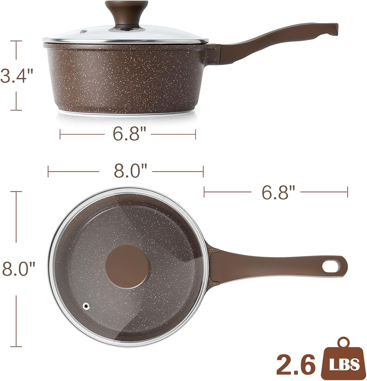 SENSARTE Saucepan Nonstick with Lid 2.5 Quarts Granite Coating Sauce Pot Medium Kitchen Cooking Pot, Induction Comptable, Free of Intentionally Added PFOA