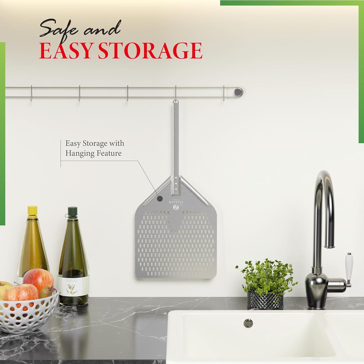 Perforated Pizza Peel 13"W x 16.7"L - Professional Restaurant Grade Large Metal Pizza Peel - 27.3" Long Handle Aluminum Turning Peel - Commercial Pizza Paddle