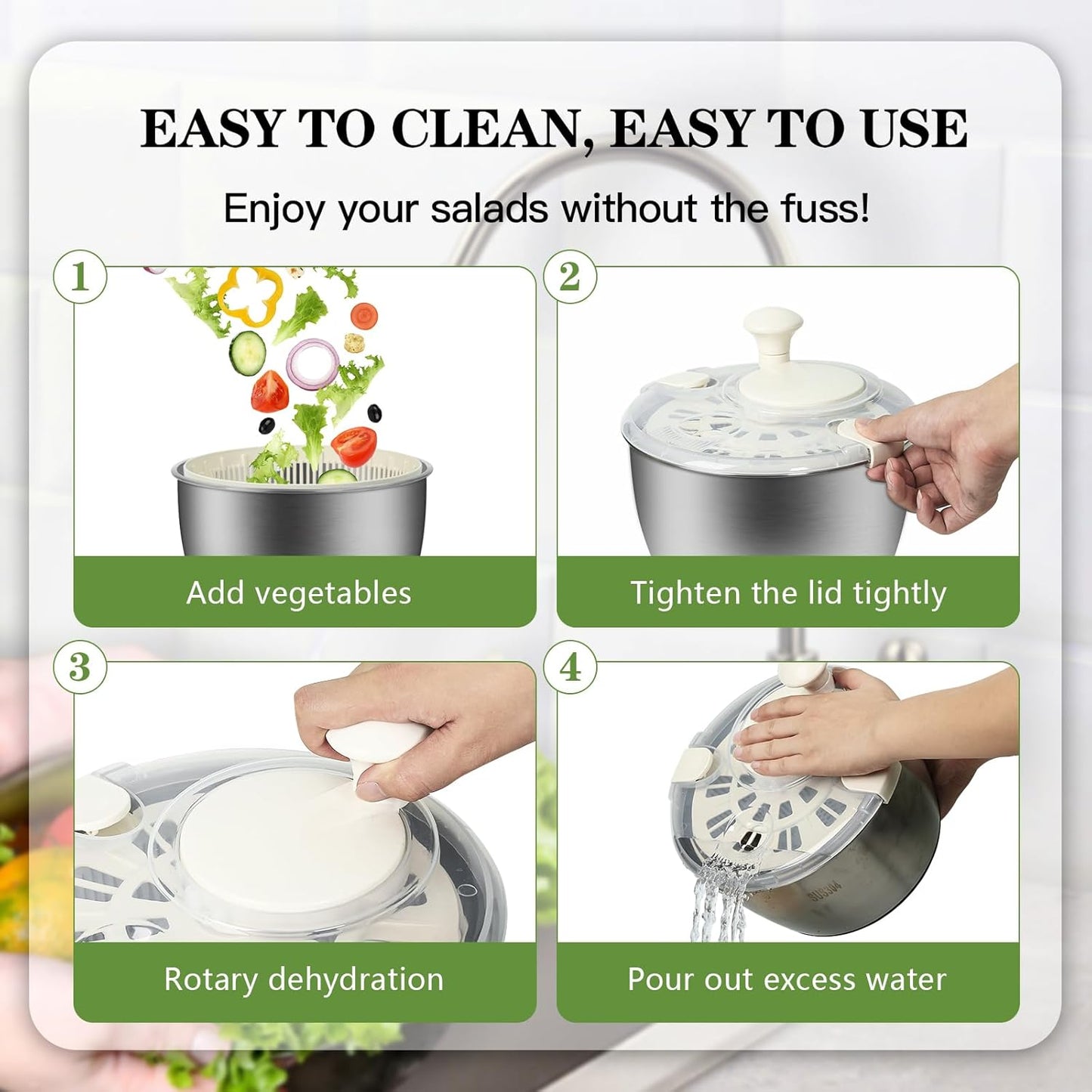 5Qt Stainless steel Salad Spinner, lettuce spinners,salad spinner BPA-Free small,Vegetable Dryer,Vegetable Washer,colander for kitchen,salad dryer spinner,fruit cleaner spinner
