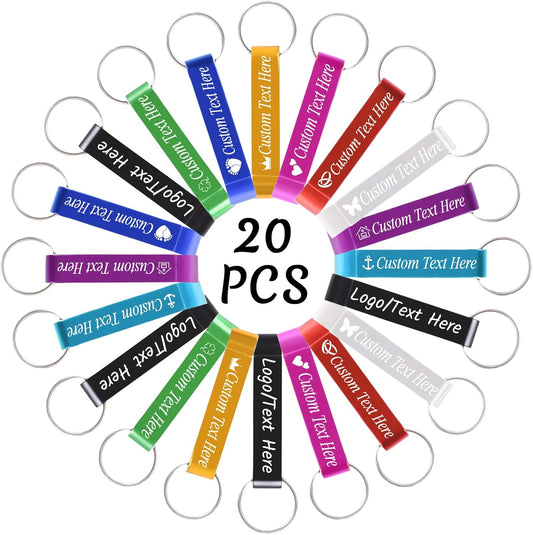 YanNanKe 20PCS Personalized Aluminum Bottle Opener Keychains with Logo Text Engraved Wedding Bottle Opener Favors Customized Gifts for Guests Baby Shower Birthday Party