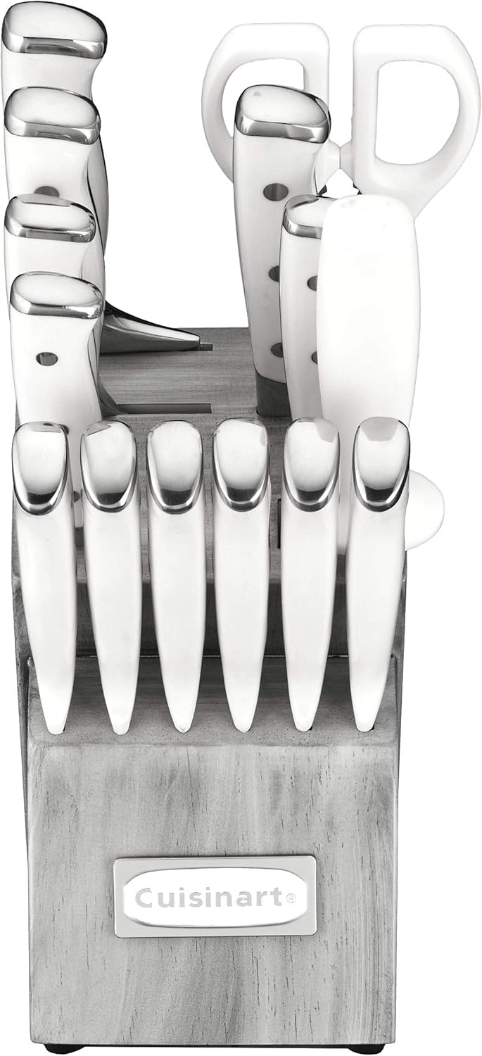 Cuisinart 15-Piece Knife Set with Block, High Carbon Stainless Steel, Forged Triple Rivet, Natural/Gray C77WTR-15PG