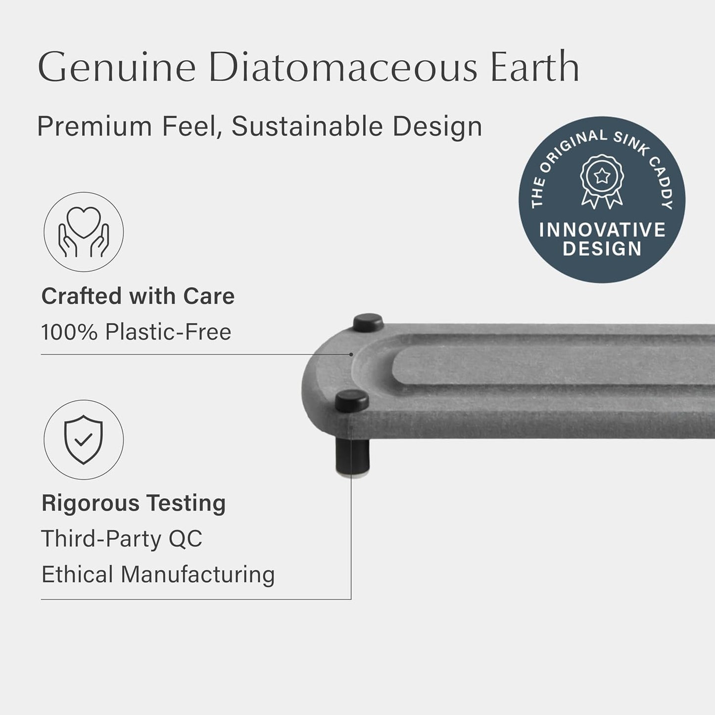 Dorai Home Sink Caddy – Water-Absorbing Stone Tray for Sink, Stainless Steel Feet, Fast-Drying, Slate