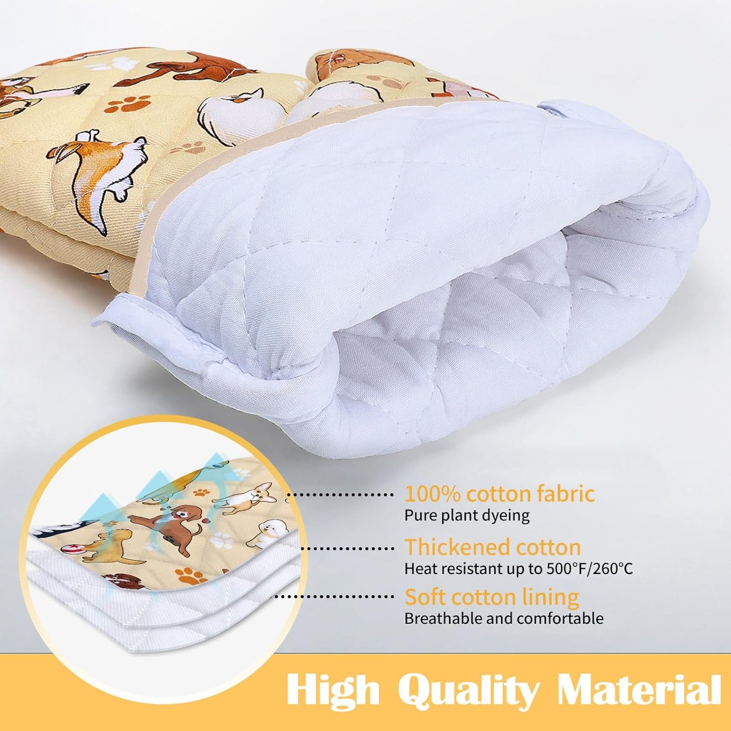 Cute Dogs Kitchen Towels and Oven Mitts Set 4Pcs, Soft Absorbent Dish Cloth Heat Resistant Oven Gloves for Cooking Baking Kitchen Decoration, Gifts for Her