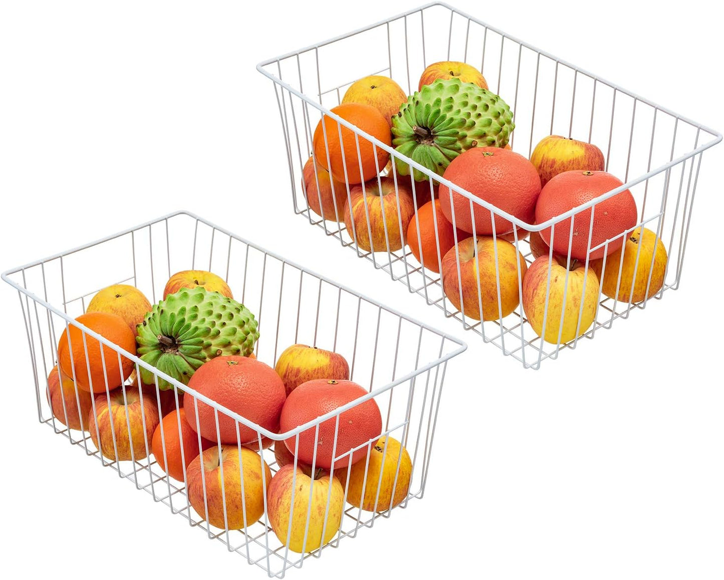 Large Wire Storage Baskets Freezer Organizer Baskets, Farmhouse Metal Wire Baskets Bins, Household Storage Basket with Handles for Kitchen, Cabinets, Pantry, 4 Packs (16" (L) x 9.8 (W) x 7" (H))