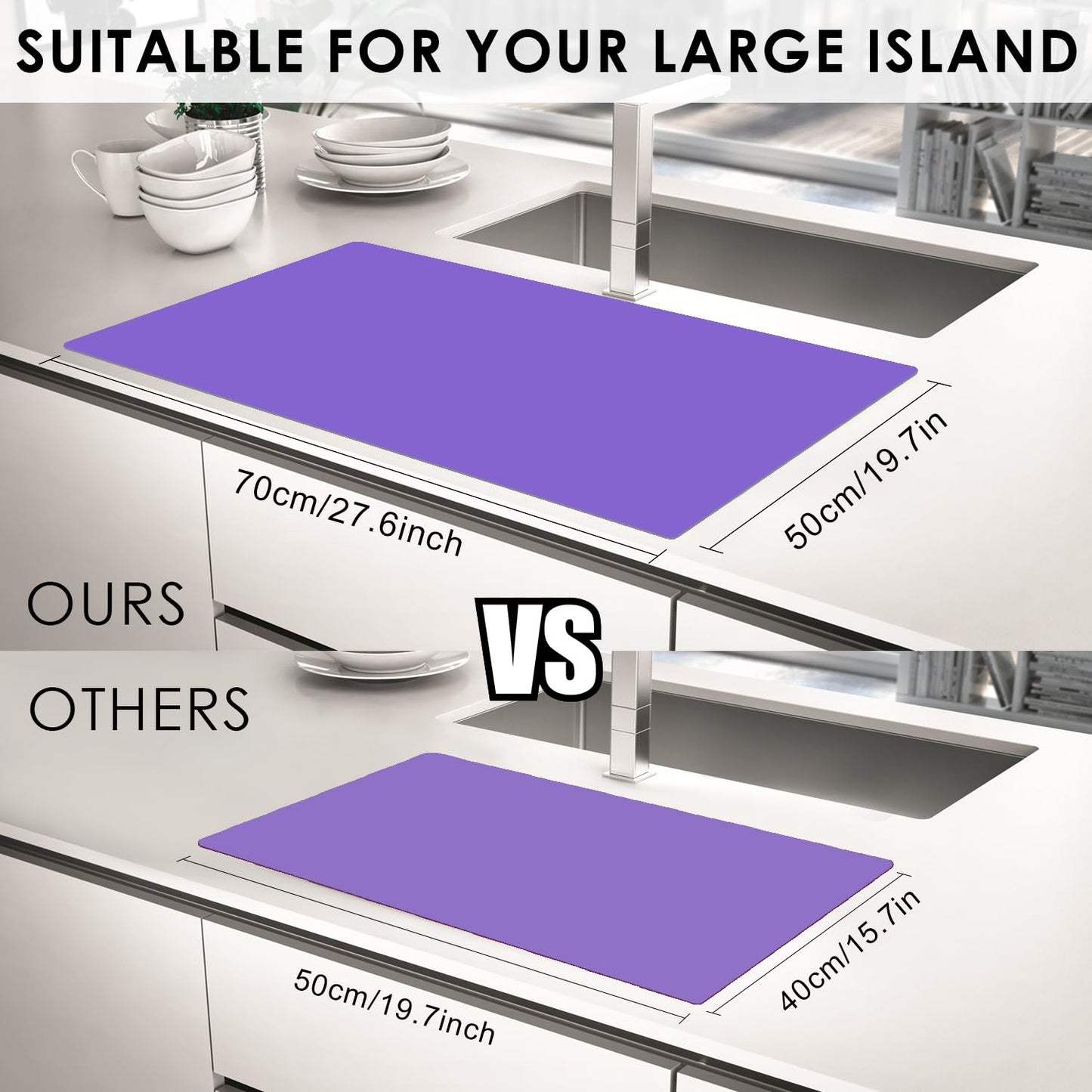 Extra Large Silicone Mats For Kitchen Counter, 27.6'' x 19.7'' Nonskid Silicone Placemats for Kids, Nonstick Purple Silicone Mat for Baking Crafts, Silicone Dab Mat Heat Resistant, 1Pack
