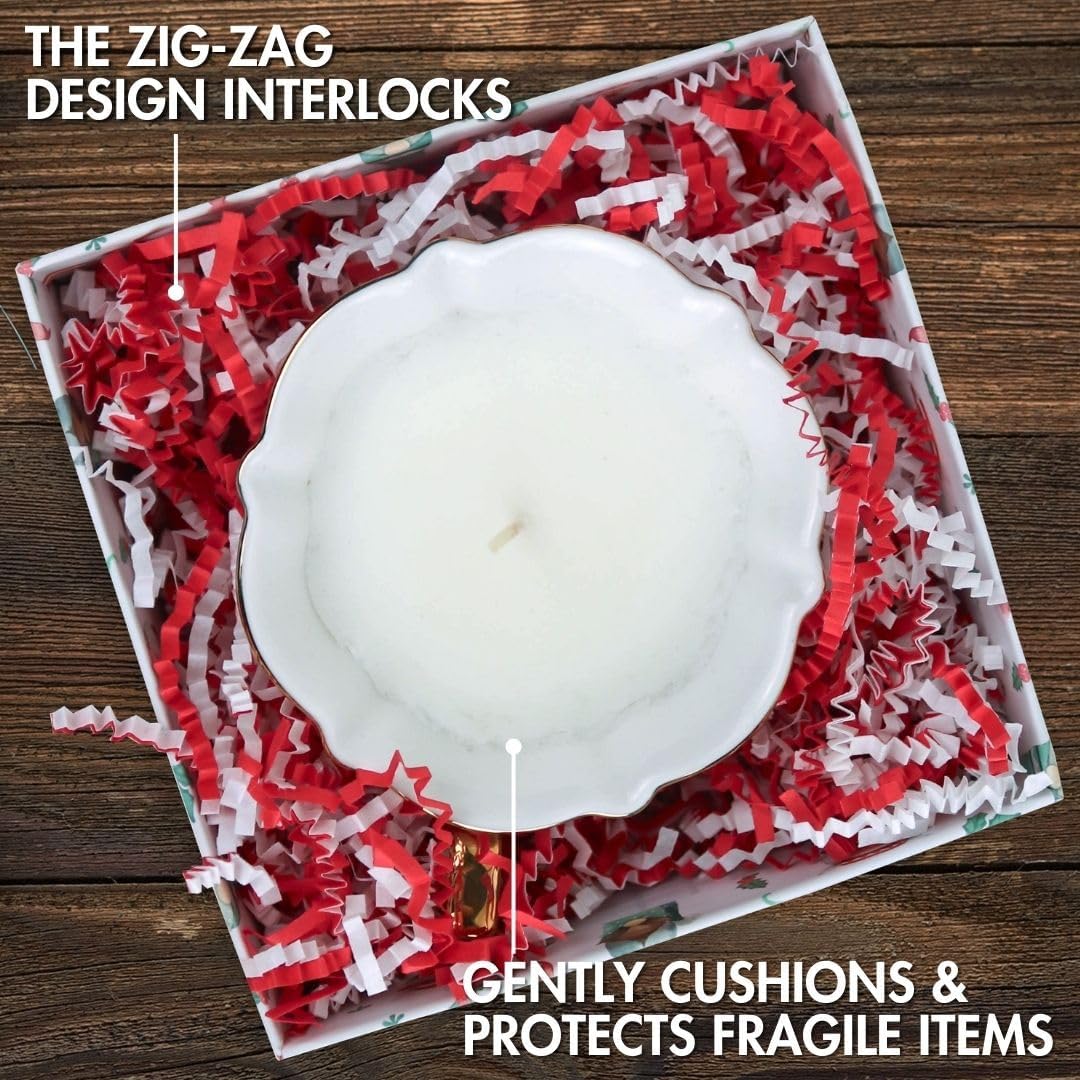 MagicWater Crinkle Cut Paper for Gift Baskets - 2LB - Red & White - Perfect for Shredded Paper Filler, Basket Filler, Gift Boxes, Bridesmaid Gifts, Halloween Stuffers & More – Ideal for All Occasions