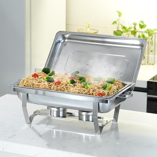 8QT Chafing Dish Buffet Set, Stainless Steel Food Warmer Kit with Lids, Food Pans, Water Pan and Fuel Holders for Restaurant Catering Parties Weddings (1 PC)