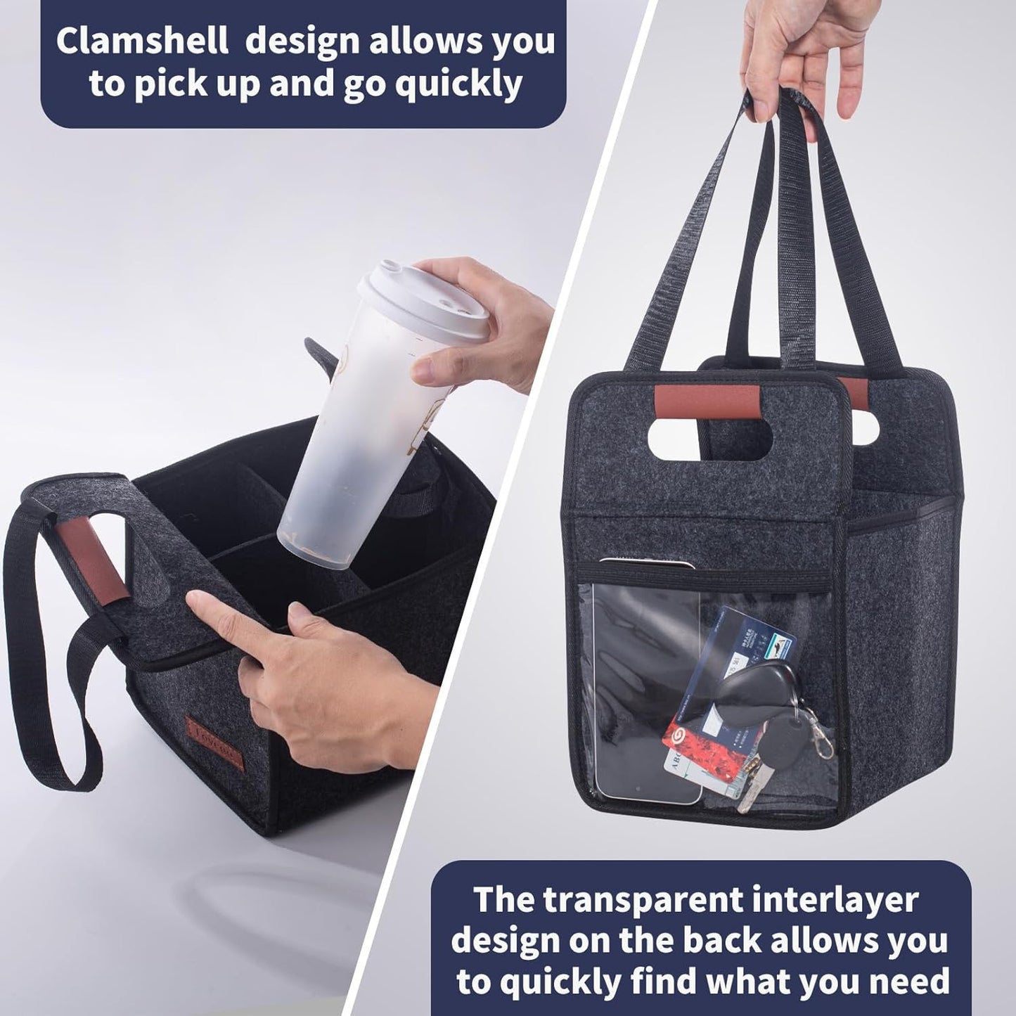 4 Cup Drink Carrier with Handle, Reusable Insulated Drink Caddy Drink Holder for Car, Folding Portable Coffee Cup Holder Bag for Travel and Delivery