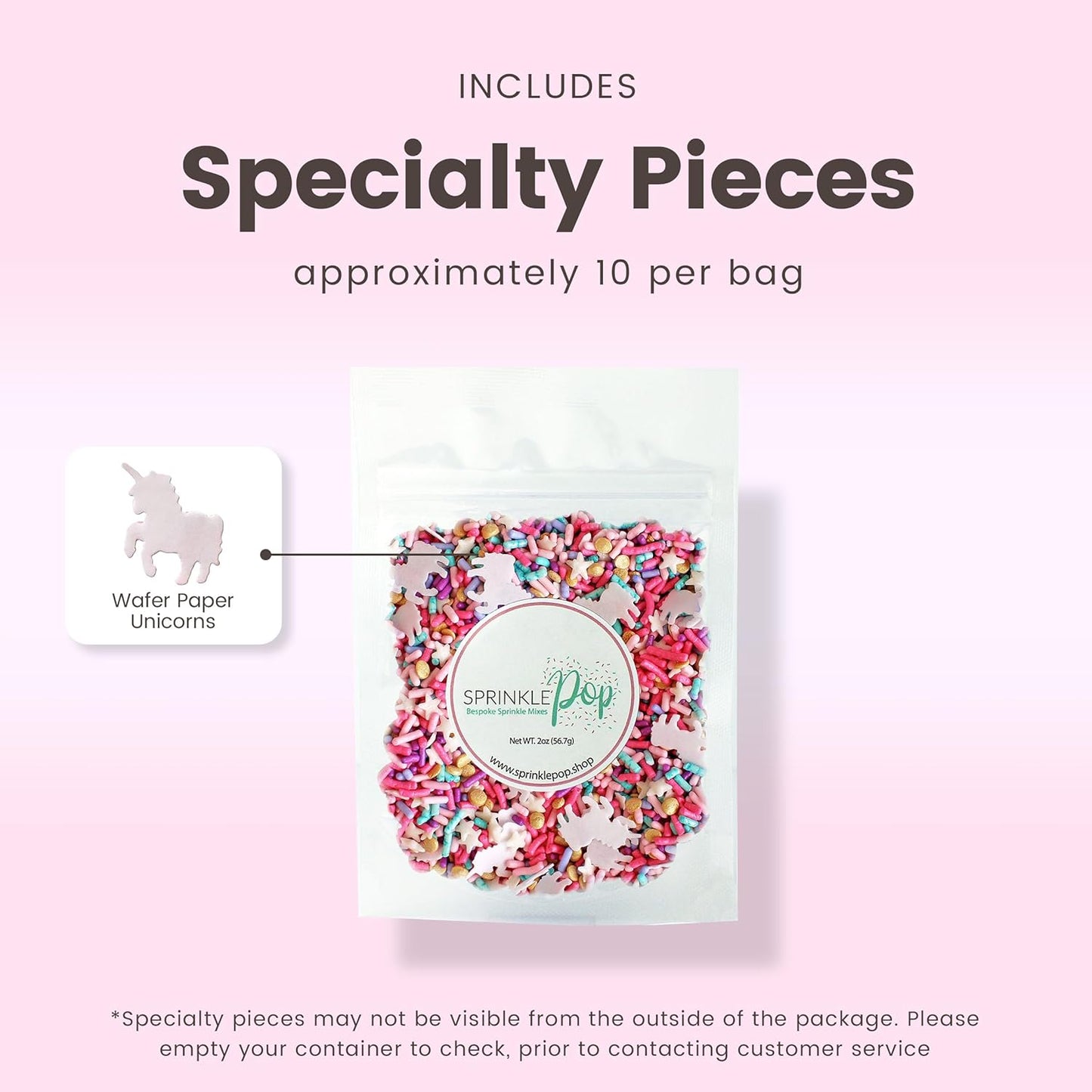 Sprinkle Pop Party Like A Unicorn Sprinkle Mix| Rainbow Sprinkles Heavy on Pink Gold Jimmies with ~10 Unicorn Wafer Papers| Birthday Sprinkles Made in USA for Decorating Cake Cupcakes Cookie, 2oz