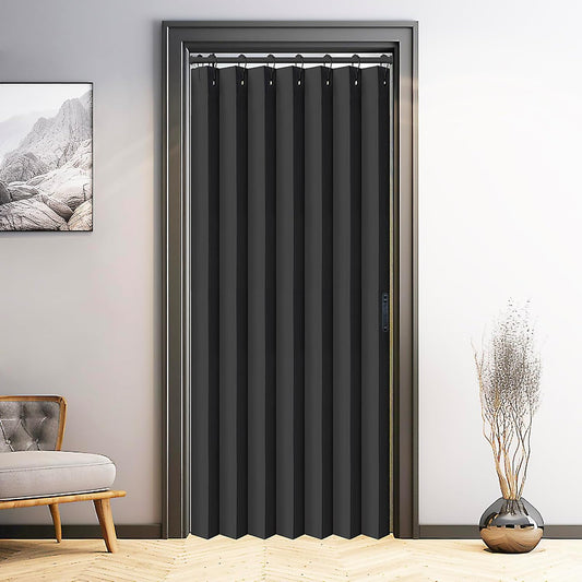Vatge Closet Door Curtain Room Divider Drapes, Pleated Folding Style Curtains for Doorways Curtain for Bedroom Without Door,1 Panel with Tieback, W39 x L78, Black