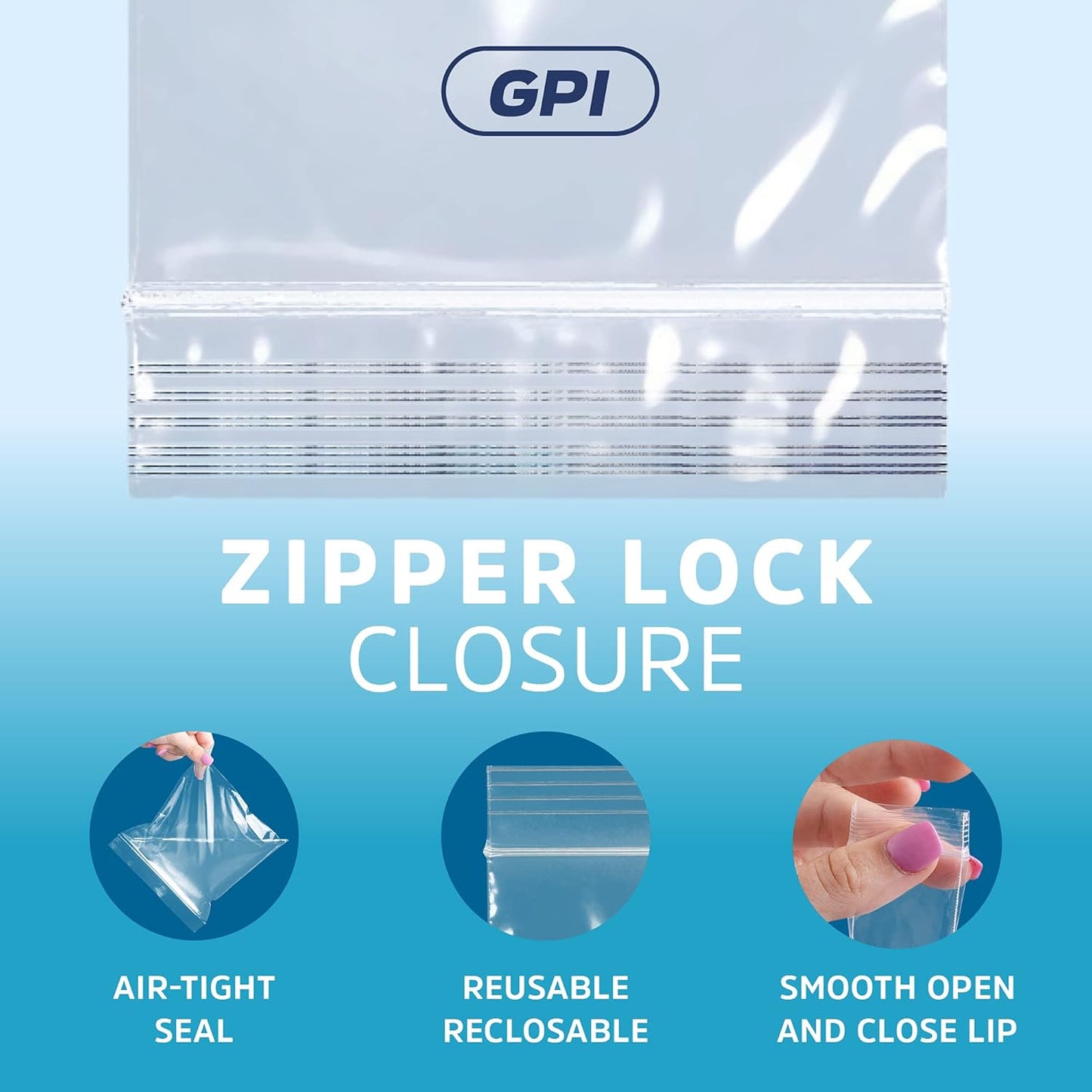 GPI PACK of 200, 2 Gallon, 13" x 15", CLEAR PLASTIC RECLOSABLE ZIP BAGS - Bulk 2 mil, Large, Strong & Durable Poly Baggies with Resealable Zip Top Lock for Travel, Storage, Packaging & Shipping.