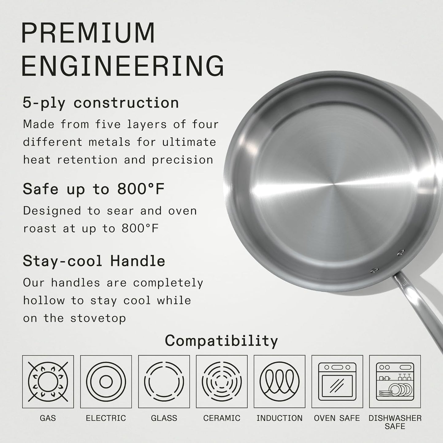 Made In Cookware - 12-Inch Stainless Steel Frying Pan - 5 Ply Stainless Clad - Professional Cookware - Crafted in Italy - Induction Compatible