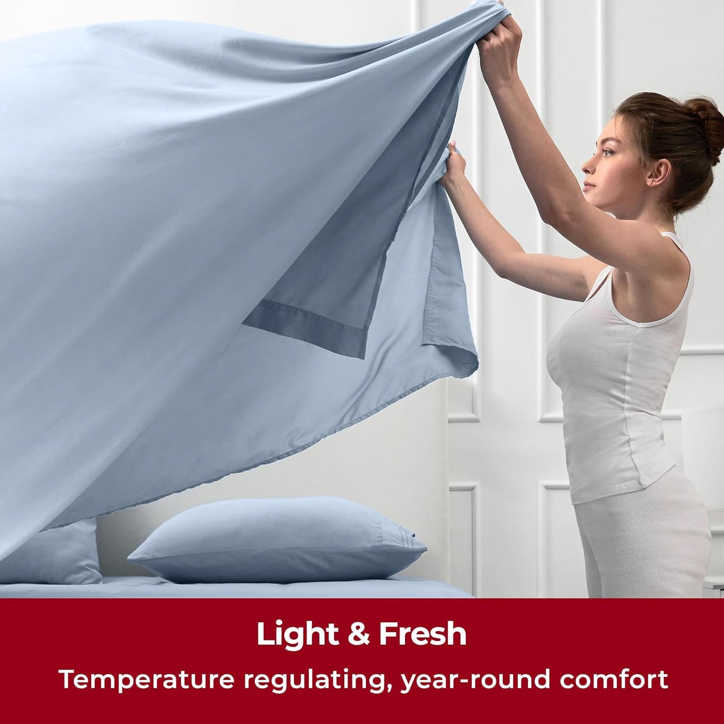 Mellanni Split King Sheets Set - 5 PC Iconic Collection Bedding - Hotel Luxury, Extra Soft, Cooling Bed Sheets - Wrinkle, Fade, Stain Resistant (Split King, Blue Hydrangea)