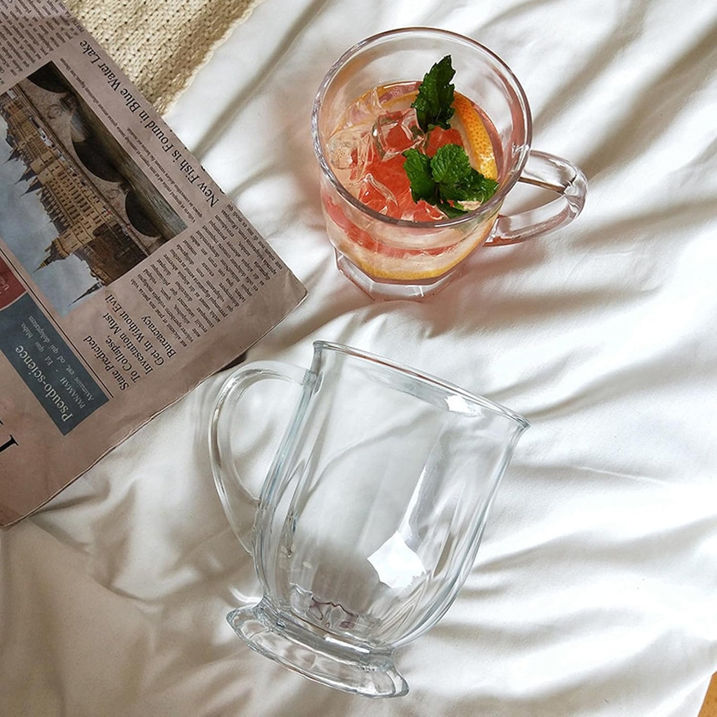 Glass Coffee Mugs Set of 4, 16 OZ Large Clear Glass Beer Cups with Handle,Striped Mug for Hot Beverages,Tea, Cappuccino, Latte, Espresso, Juice Mothers