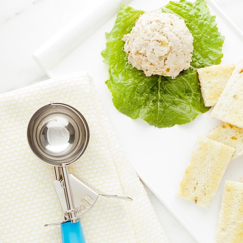 Restaurantware Met Lux 2.75 Ounce Portion Scoop, 1 Trigger Release Cookie Scoop - With Blue Handle, Stainless Steel Disher For Portion Control, Cookie Dough Cupcake Batter Or Ice Cream