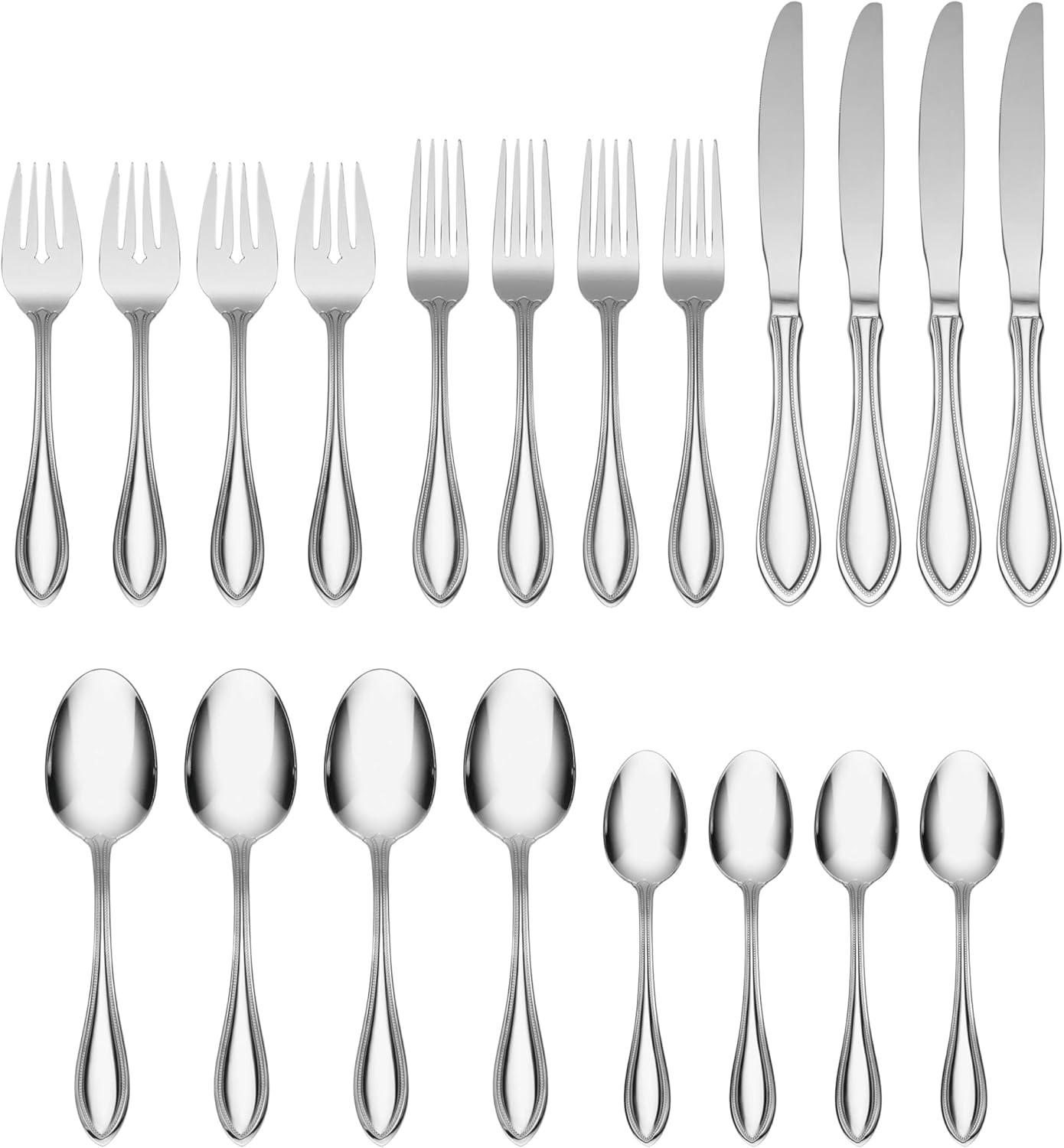 Oneida American Harmony 20 Piece Everyday Flatware, Service for 4, 18/0 Stainless Steel, Silverware Set, Dishwasher Safe, Silver